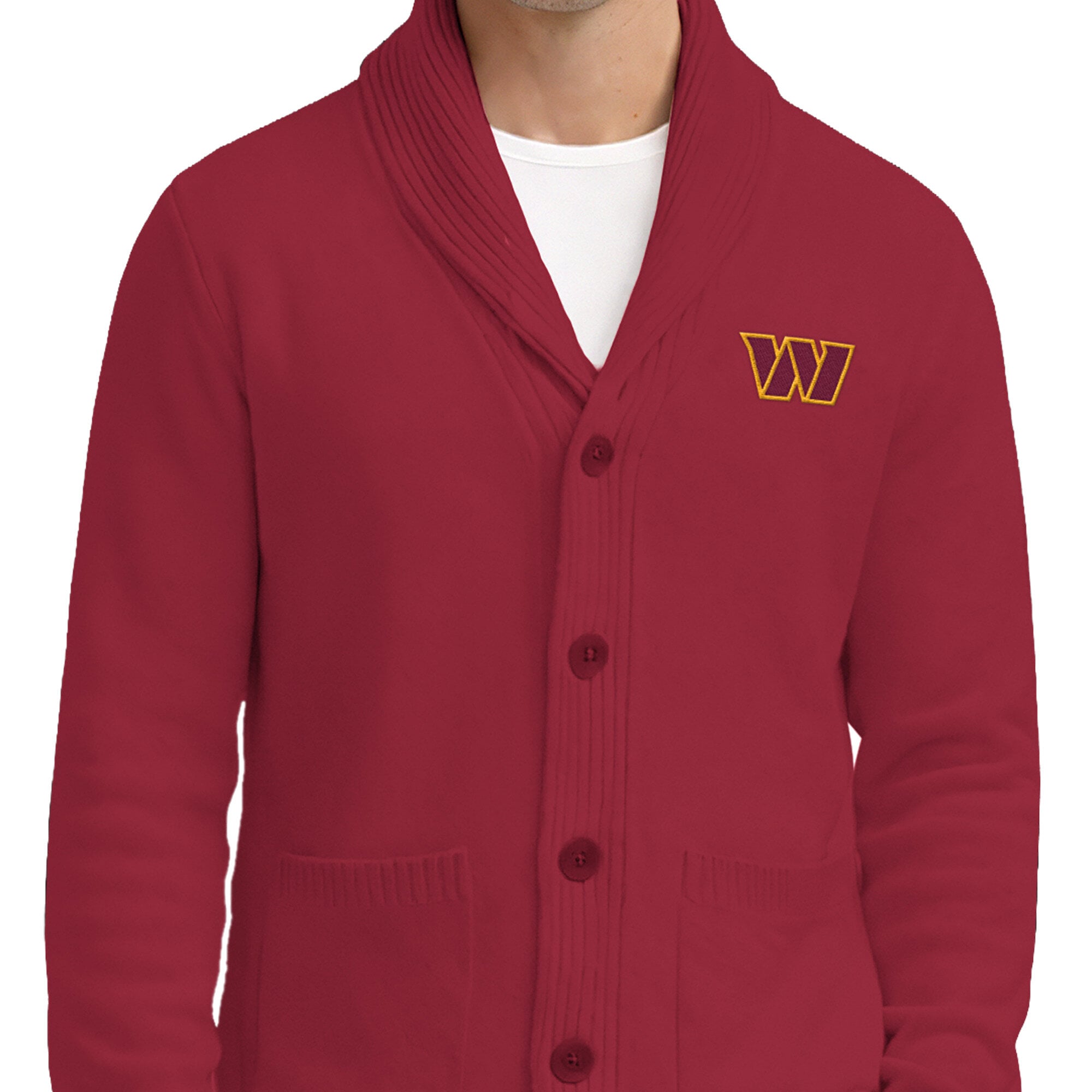 Men's Starter Burgundy Washington Commanders Shawl Collar Heavy Knit Cardigan Sweater