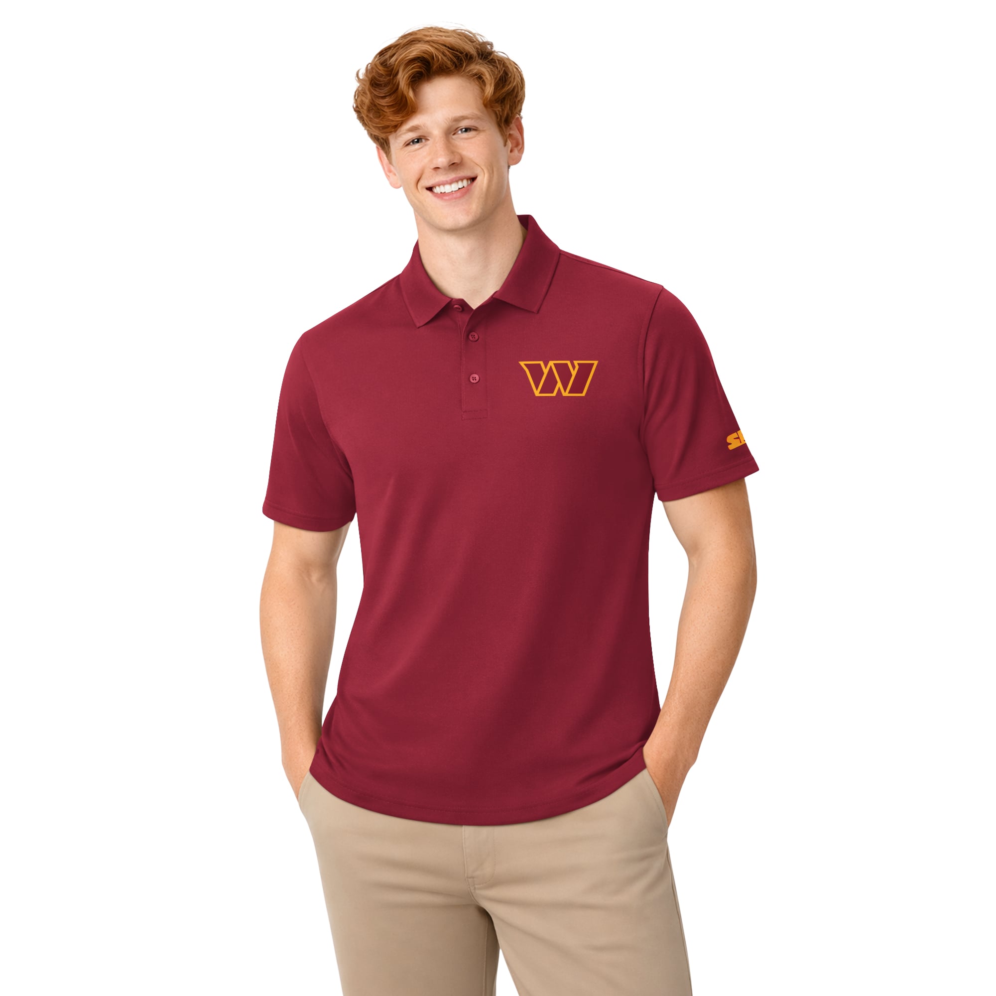 Ensemble de deux polos à logo Washington Commanders, bordeaux et or, la marque Starter, pour homme.