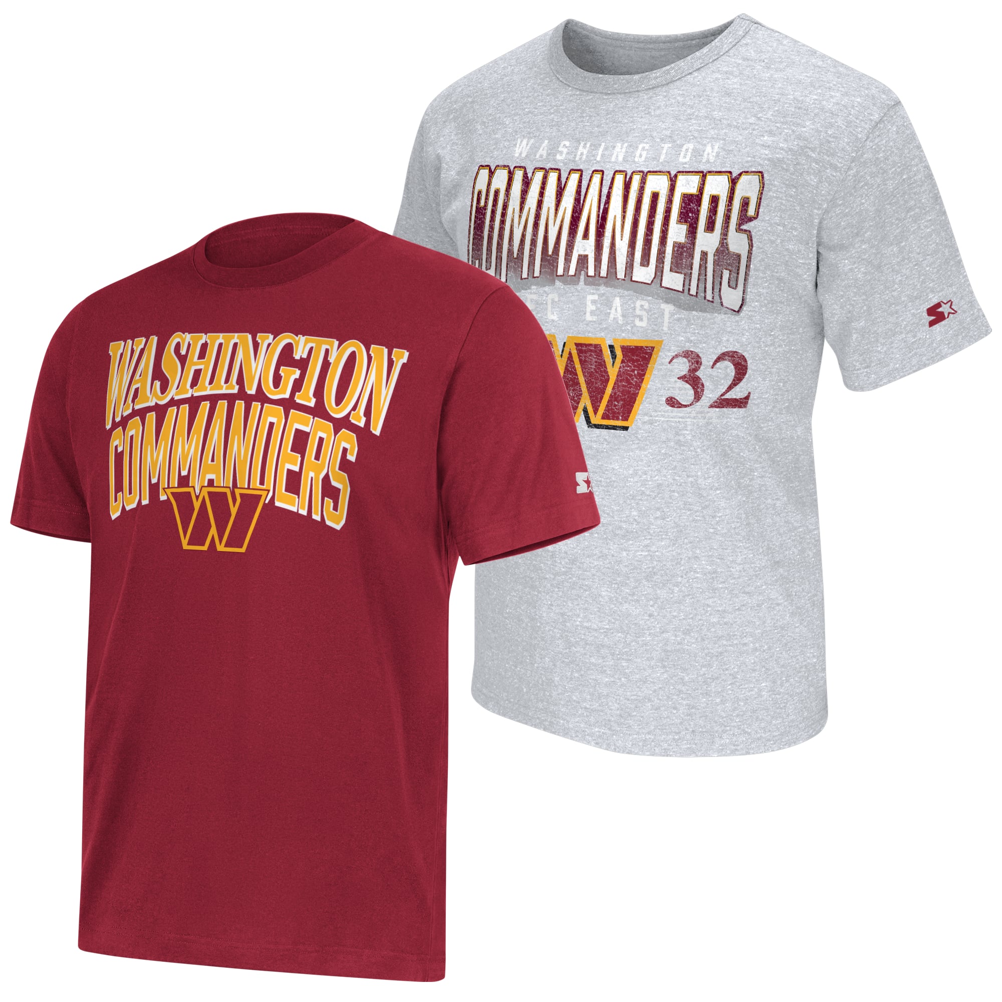 Ensemble de deux t-shirts à logo Washington Commanders pour homme, couleur bordeaux/gris chiné, la marque Starter.