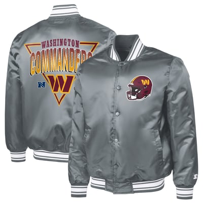  Washington Commanders Starter Printed Triangle Graphic Satin Full-Snap Varsity Jacket - Gray