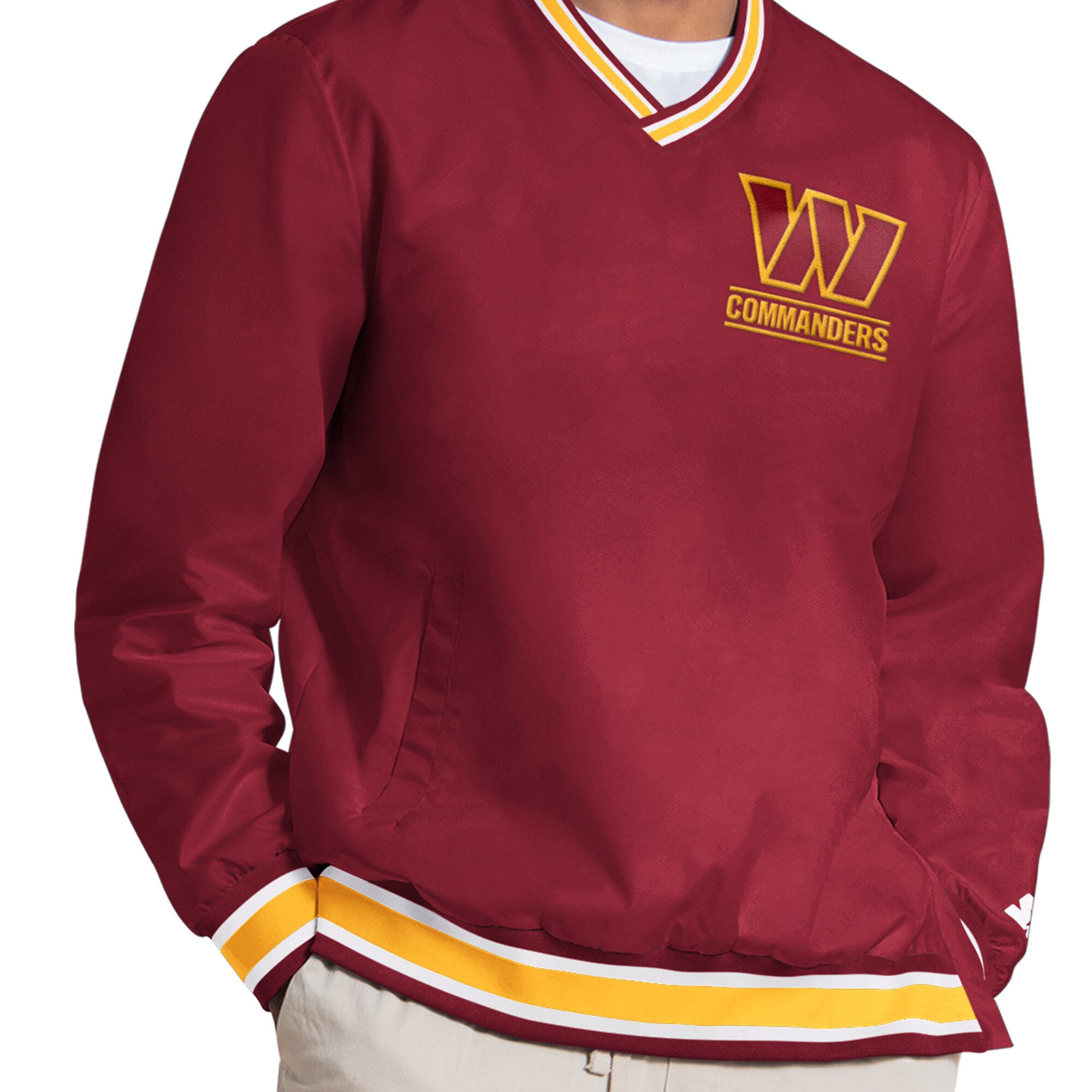 Pull à col en V Jayden Daniels bordeaux Washington Commanders de la marque Starter pour homme