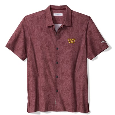 Washington Commanders Tommy Bahama Saltwater Fronds Short Sleeve Button-Up Shirt - Burgundy
