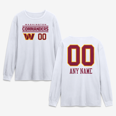 Washington Commanders  Touchdown Wordmark Personalized Name & Number Long Sleeve T-Shirt - White