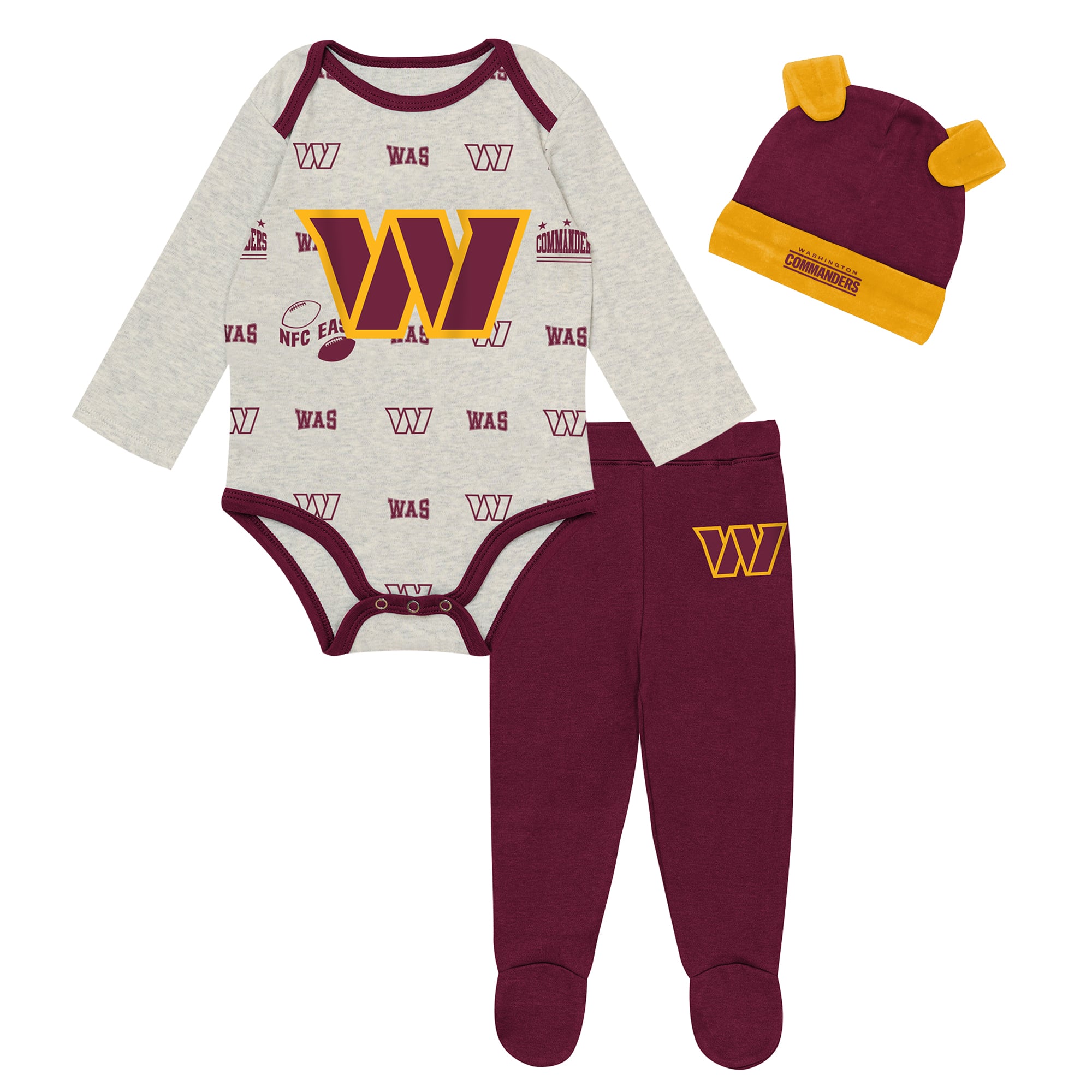 Ensemble pantalon et bonnet 3 pièces pour nouveau-né Outerstuff Heather Gray Washington Commanders Huddles & Giggles
