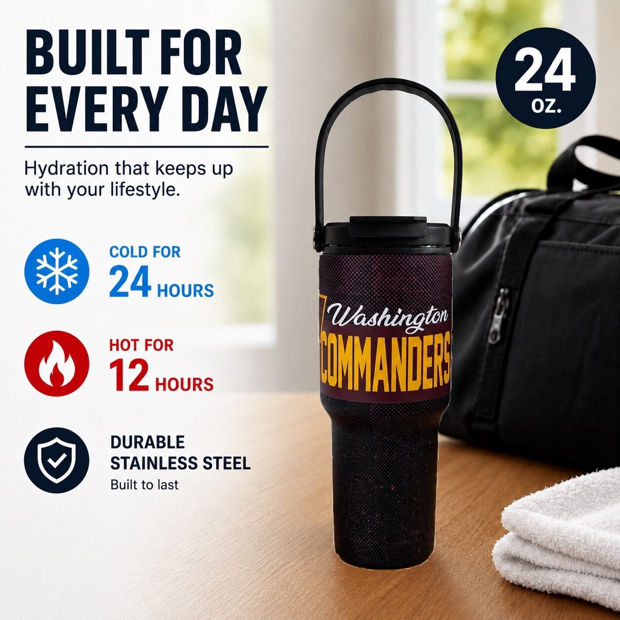 Gourde Pegasus Washington Commanders 710 ml (24 oz) en acier inoxydable à dégradé moucheté et double bouchon