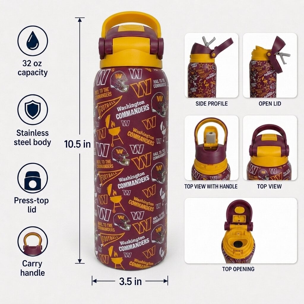 Gourde Pegasus Washington Commanders 32 oz, fanion de match, en acier inoxydable ProPress