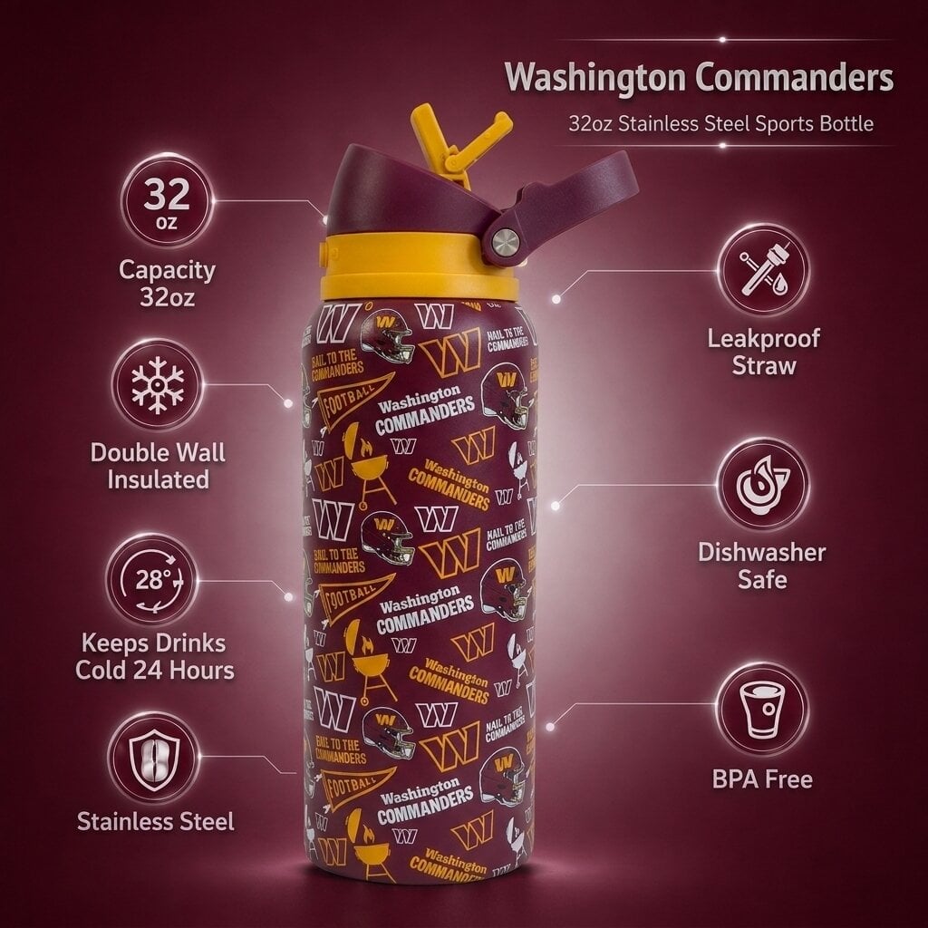 Gourde Pegasus Washington Commanders 32 oz, fanion de match, en acier inoxydable ProPress