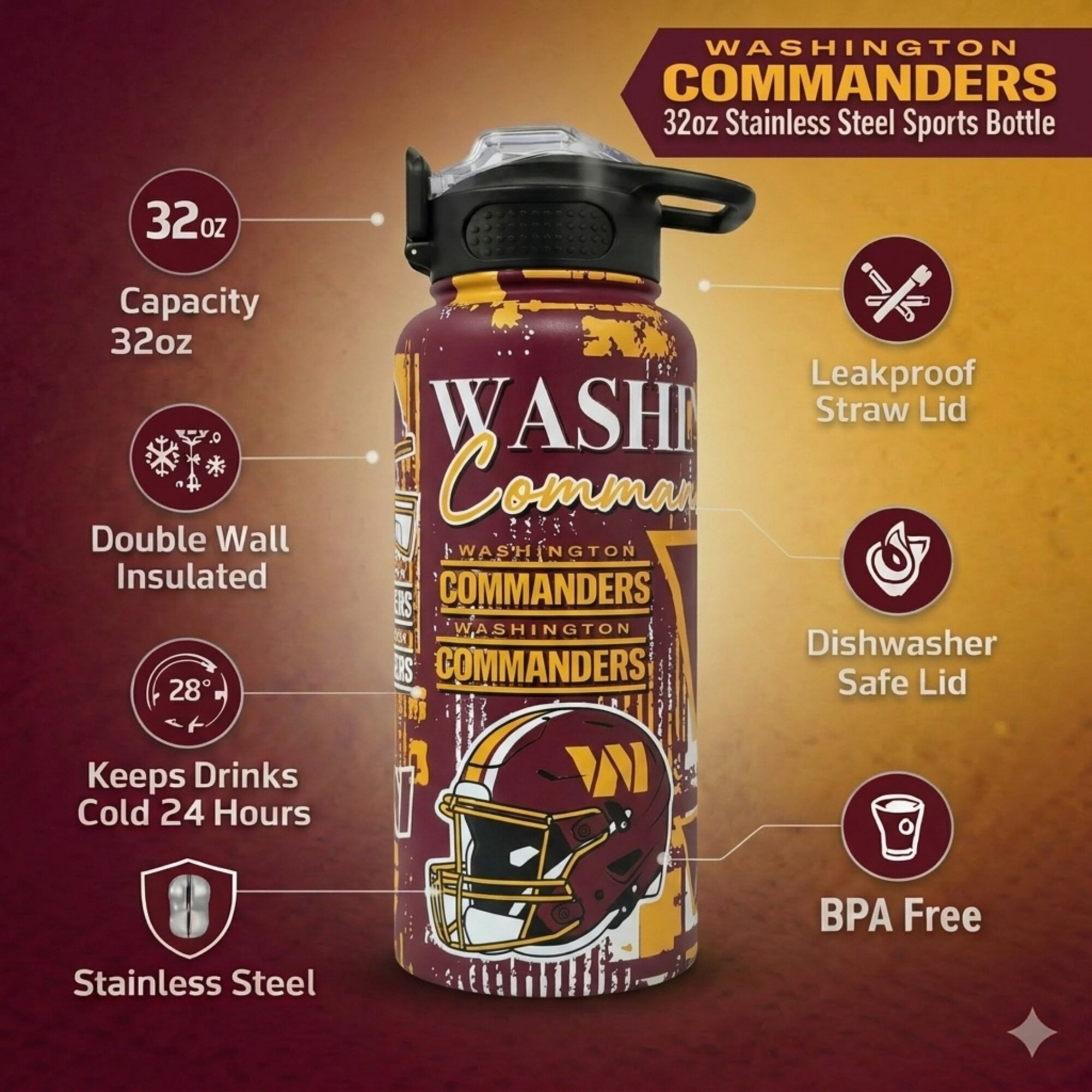 Gourde Pegasus Washington Commanders 32 oz. Home Field Mashup en acier inoxydable ProPress
