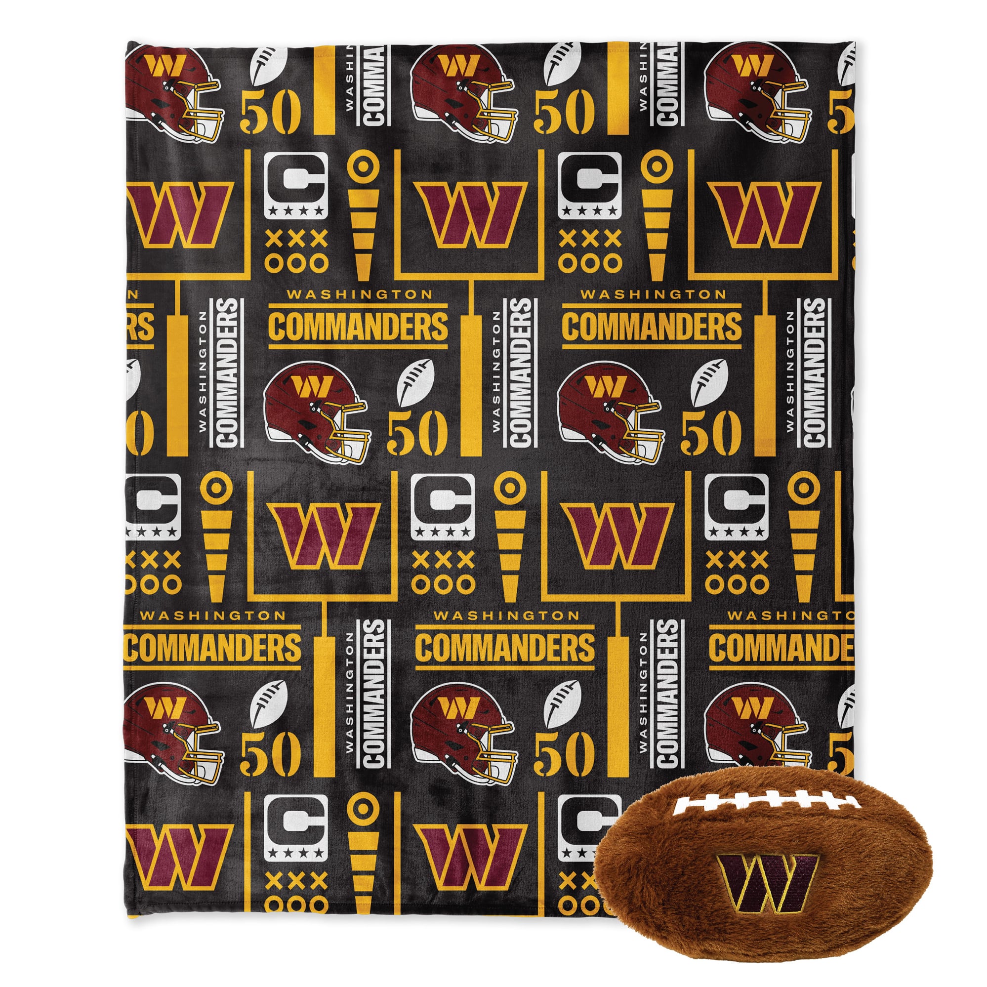 Pegasus Washington Commanders 50" x 60" Blackout Team Spirit Ultra Soft Throw & Plush Football Combo Pack
