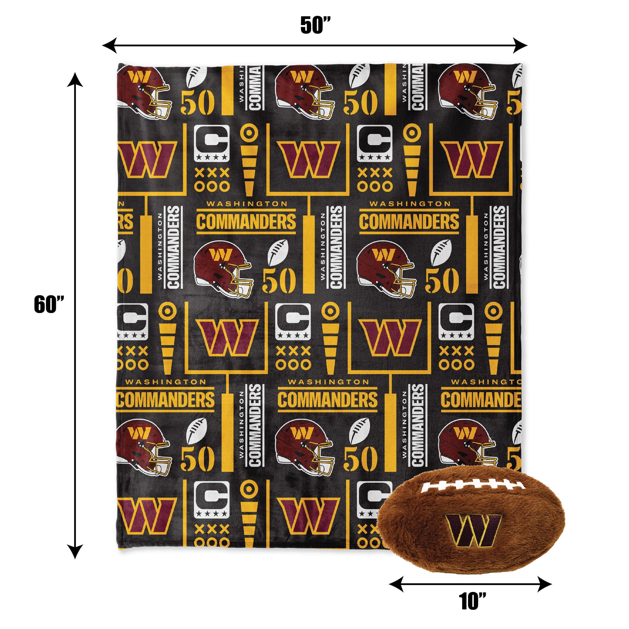 Pegasus Washington Commanders 50" x 60" Blackout Team Spirit Ultra Soft Throw & Plush Football Combo Pack
