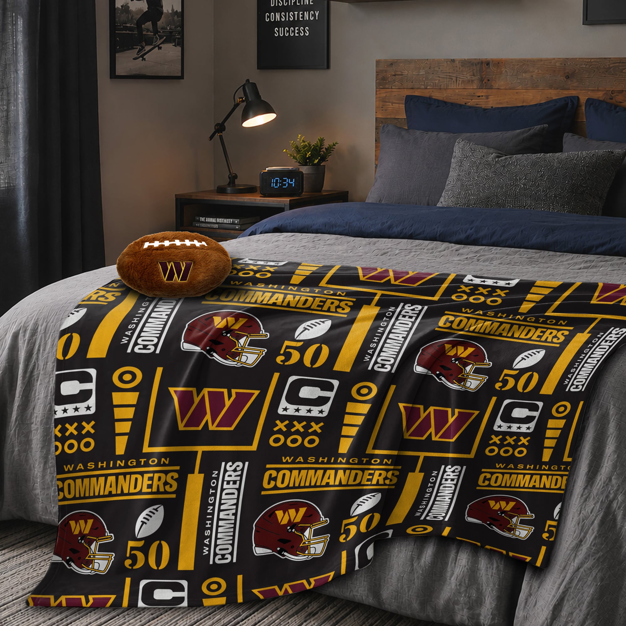 Pegasus Washington Commanders 50" x 60" Blackout Team Spirit Ultra Soft Throw & Plush Football Combo Pack