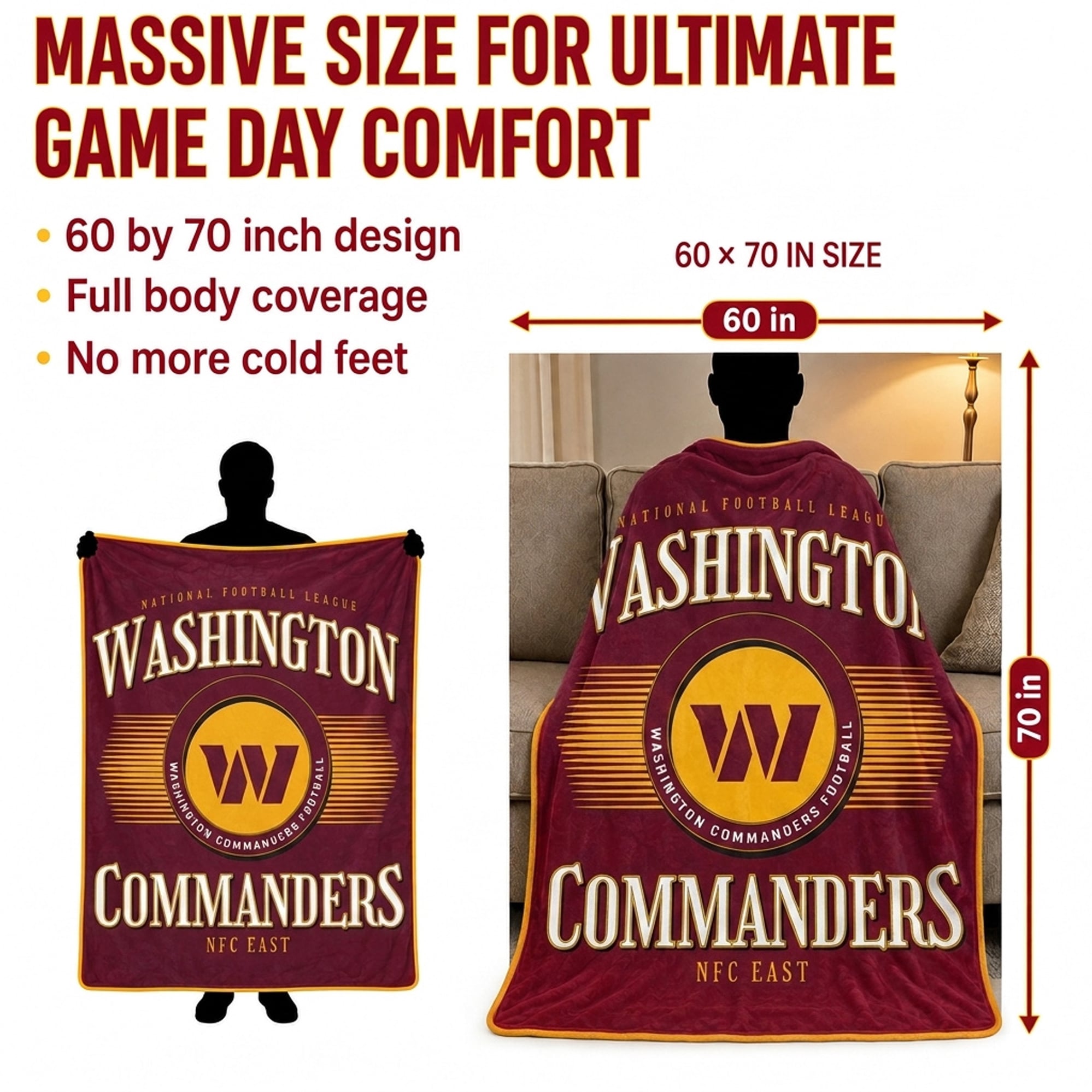 Couverture Pegasus Washington Commanders Spotlight Arch 60" x 70" ultra douce