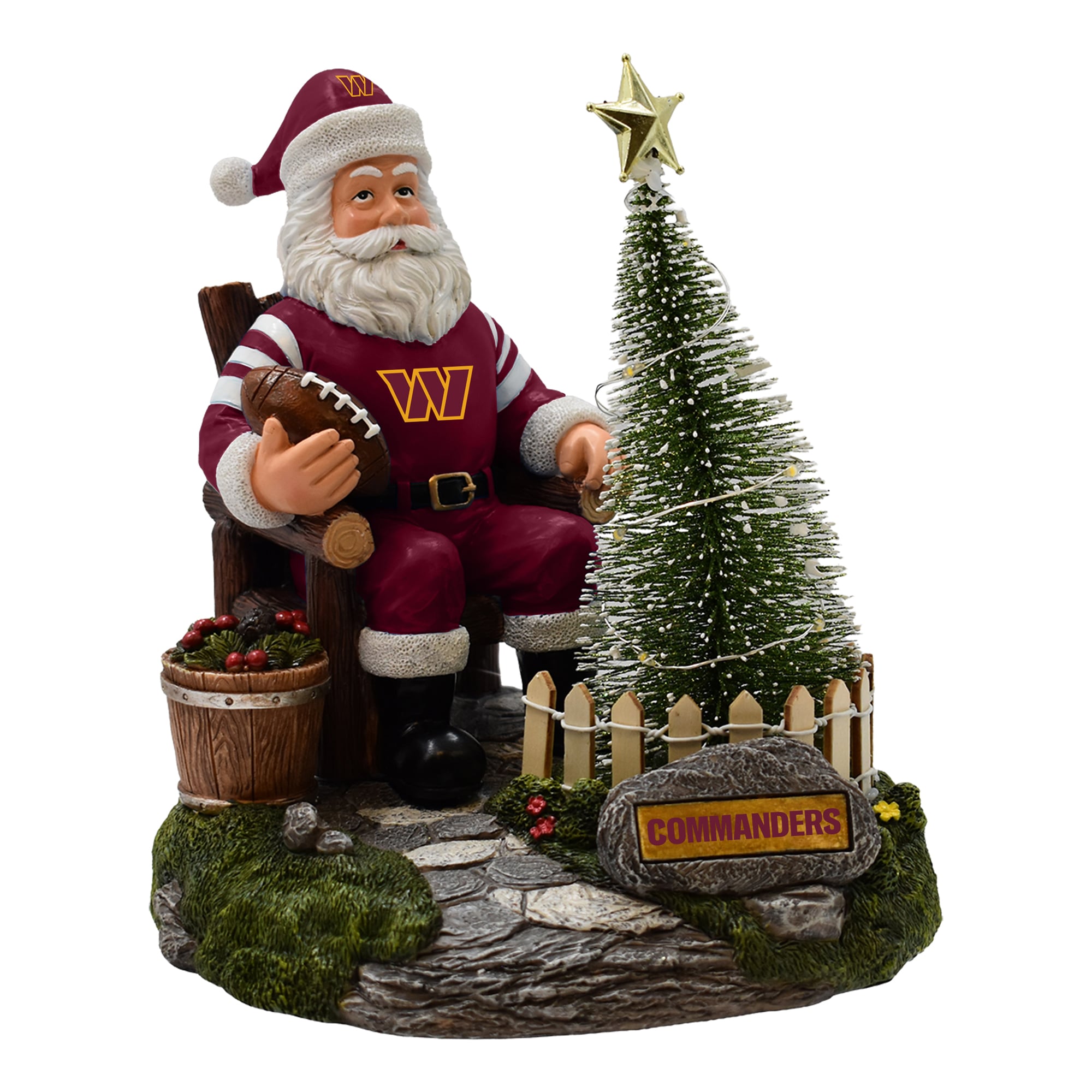Figurine de Père Noël des commandants de Washington de The Memory Company avec sapin LED