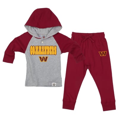 Washington Commanders Wes & Willy Toddler Henley Hoodie & Sweatpants Set - Heather Gray/Burgundy