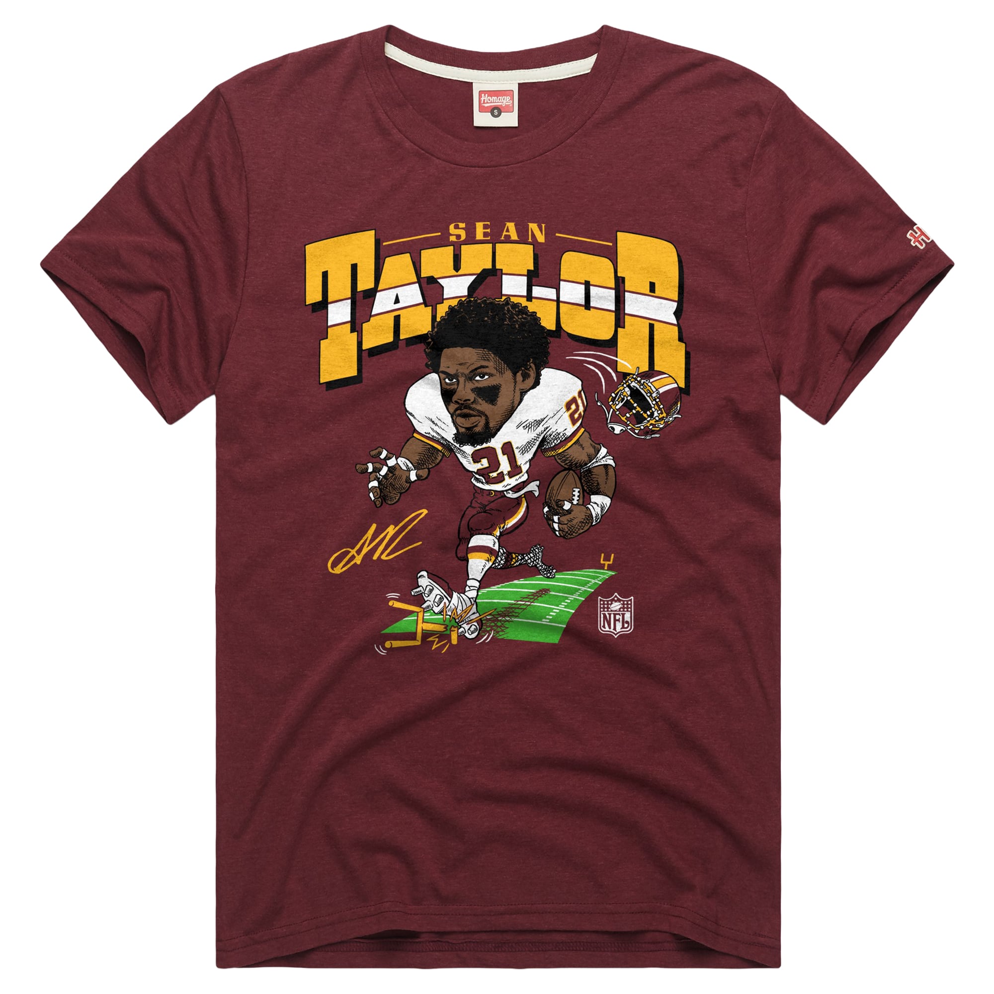 T-shirt unisexe Hommage à Sean Taylor, bordeaux, Washington Commanders, motif caricature du joueur, mélange de trois matières