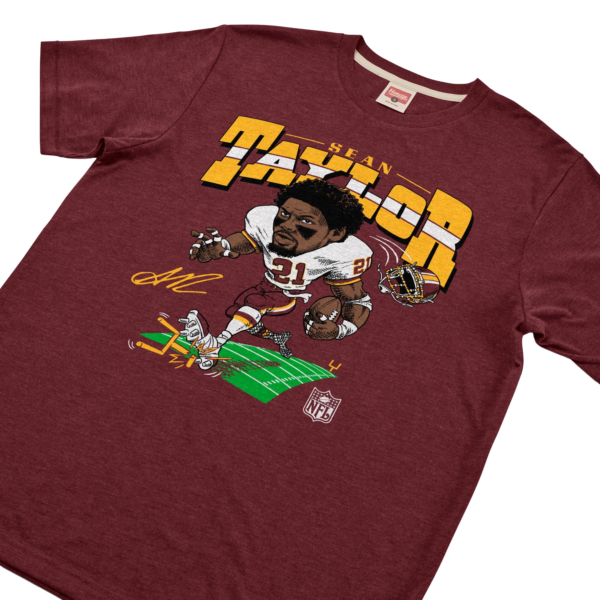 T-shirt unisexe Hommage à Sean Taylor, bordeaux, Washington Commanders, motif caricature du joueur, mélange de trois matières