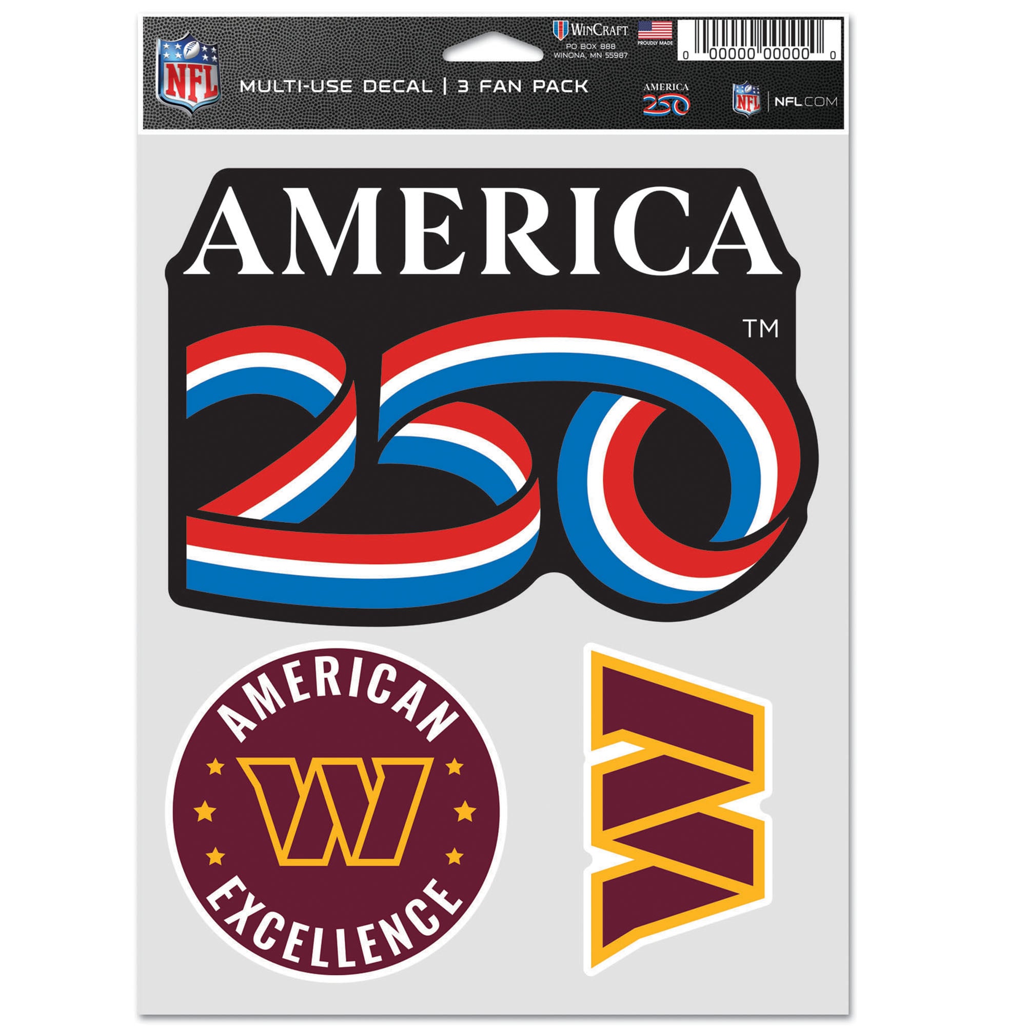 WinCraft Washington Commanders America 250 5.5" x 7.75" Three-Piece Fan Decal Set