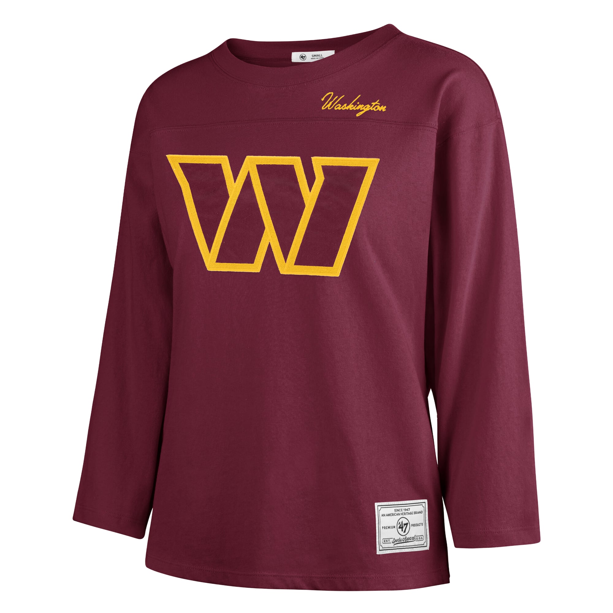 T-shirt à manches longues intemporel « 47 Burgundy Washington Commanders Game Nod » pour femme