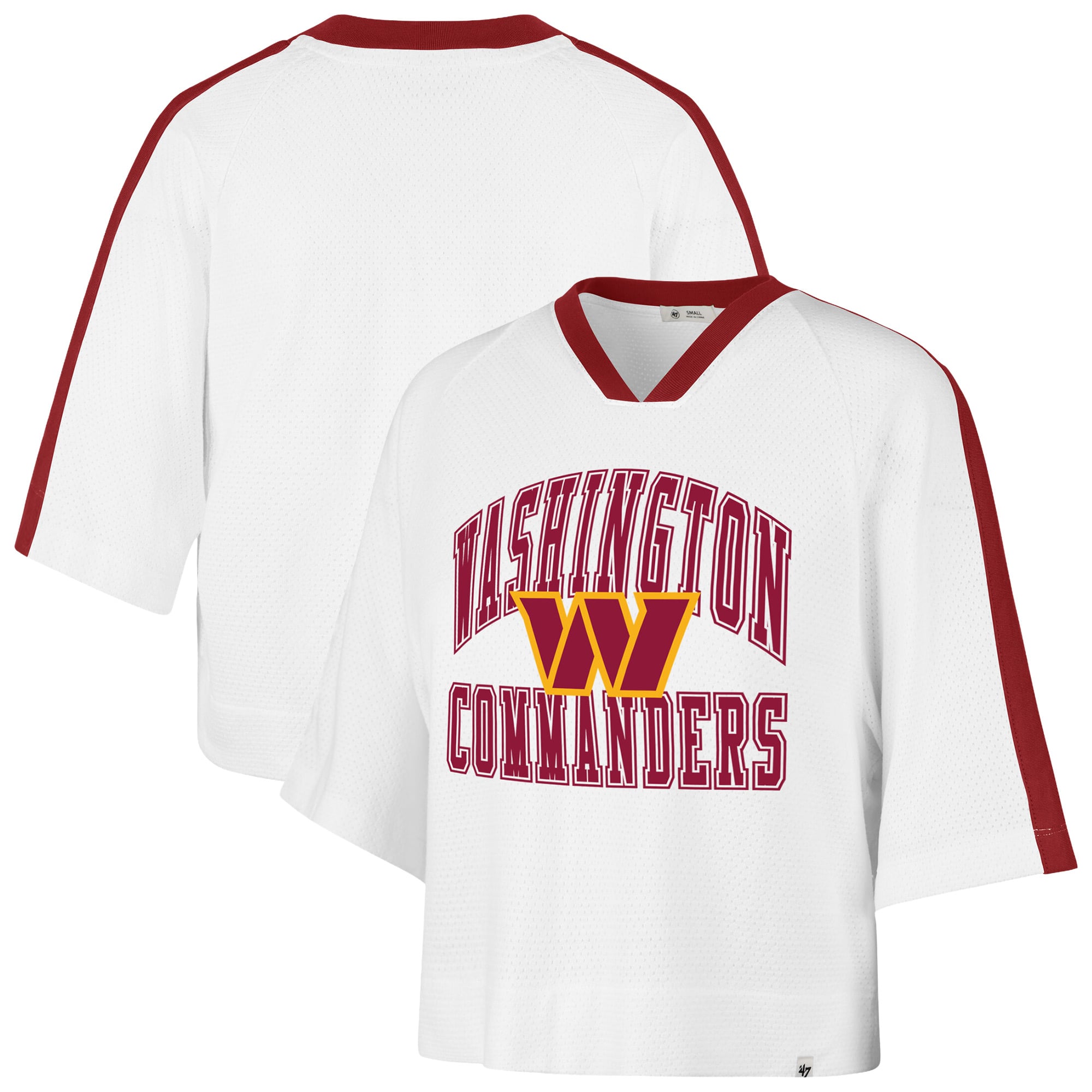 Women's '47 White Washington Commanders Big Overarch Drop Needle Raglan V-Neck T-Shirt
