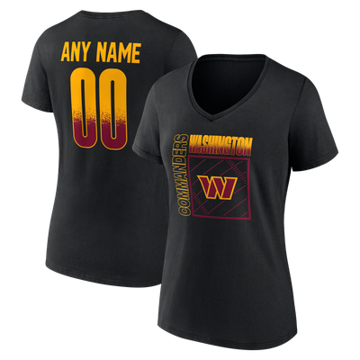 T-shirt à col en V personnalisé avec nom et numéro pour femme, Washington Commanders - Noir