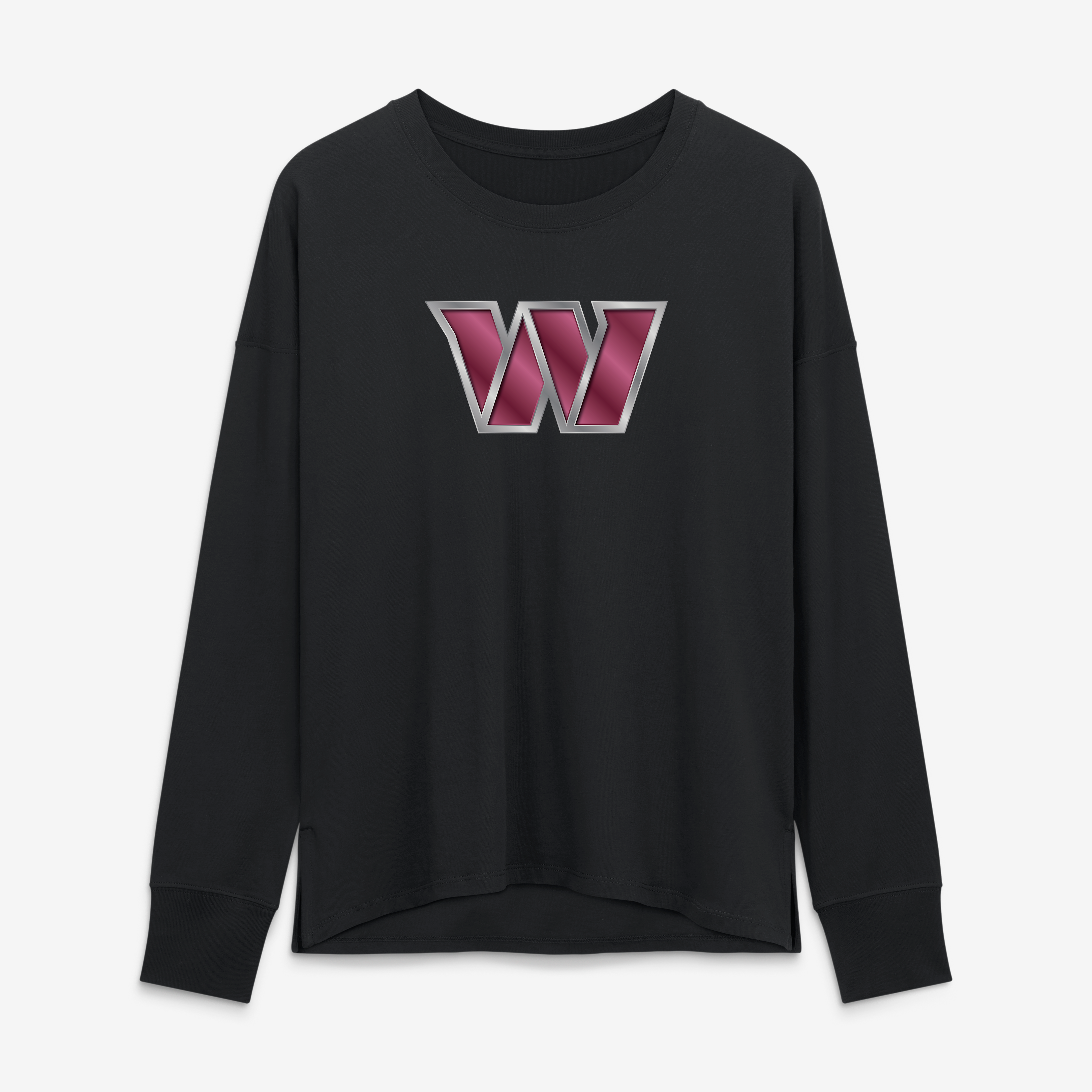 T-shirt à manches longues noir pour femmes Washington Commanders avec mascotte métallique