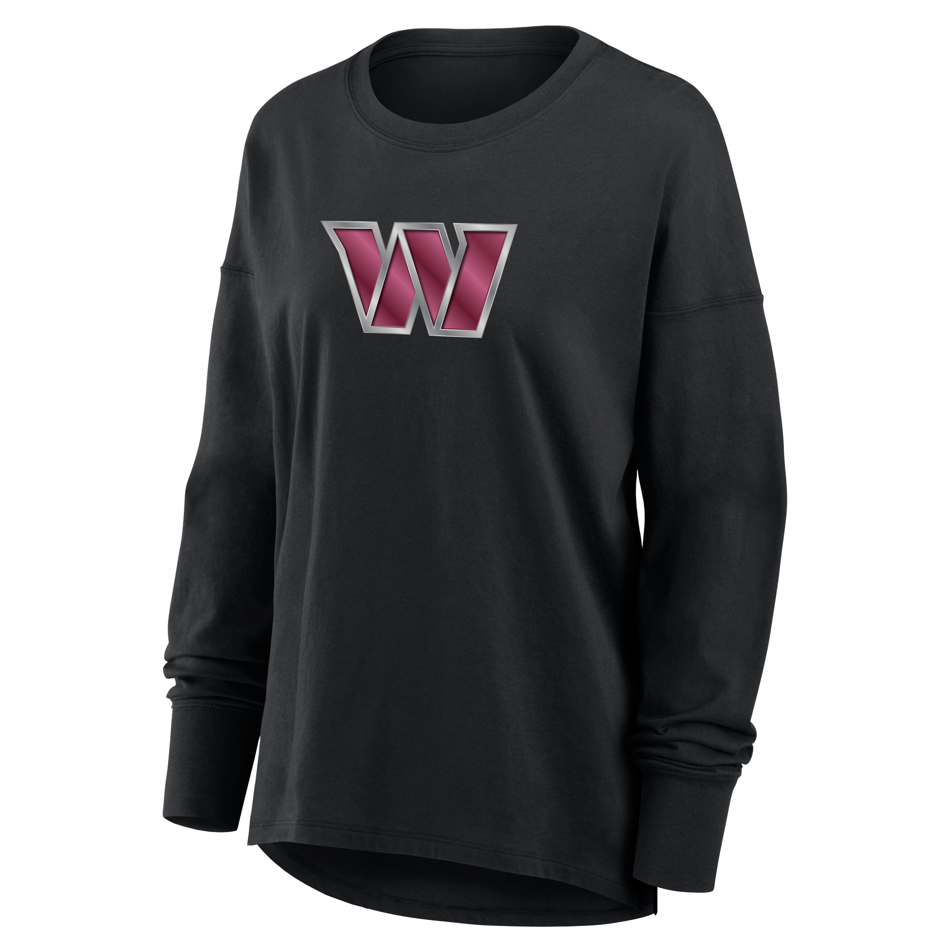 T-shirt à manches longues noir pour femmes Washington Commanders avec mascotte métallique