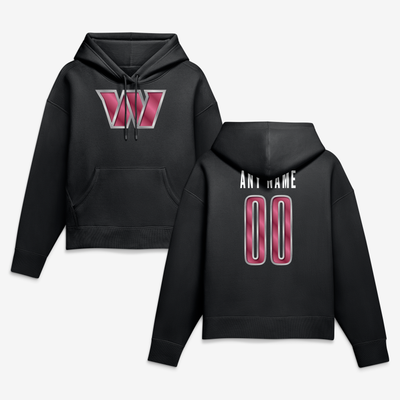 Washington Commanders Women's Metallic Mascot Personalized Name & Number Hoodie - Black