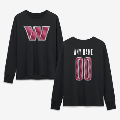 Washington Commanders Women's Metallic Mascot Personalized Name & Number Long Sleeve T-Shirt - Black