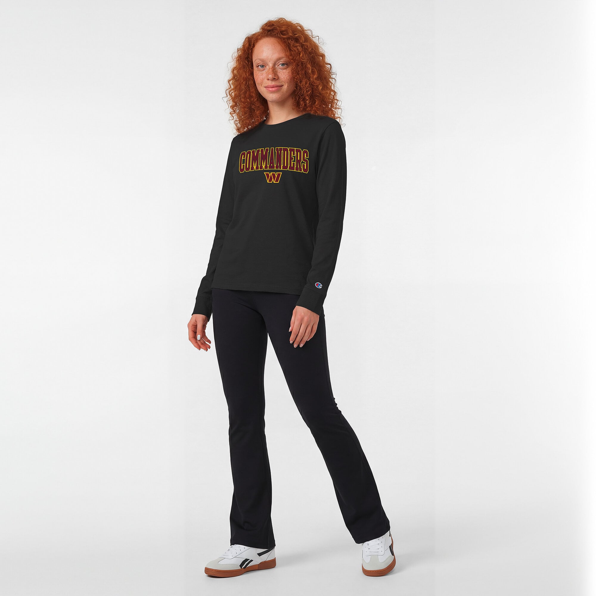Women's Champion Black Washington Commanders Core Logo Long Sleeve T-Shirt