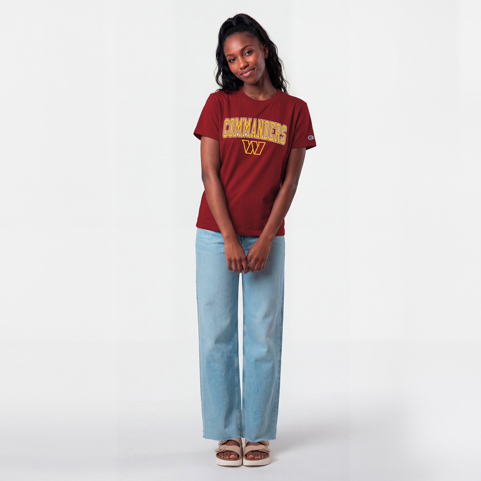 T-shirt Champion pour femmes, bordeaux, Washington Commanders, logo arqué