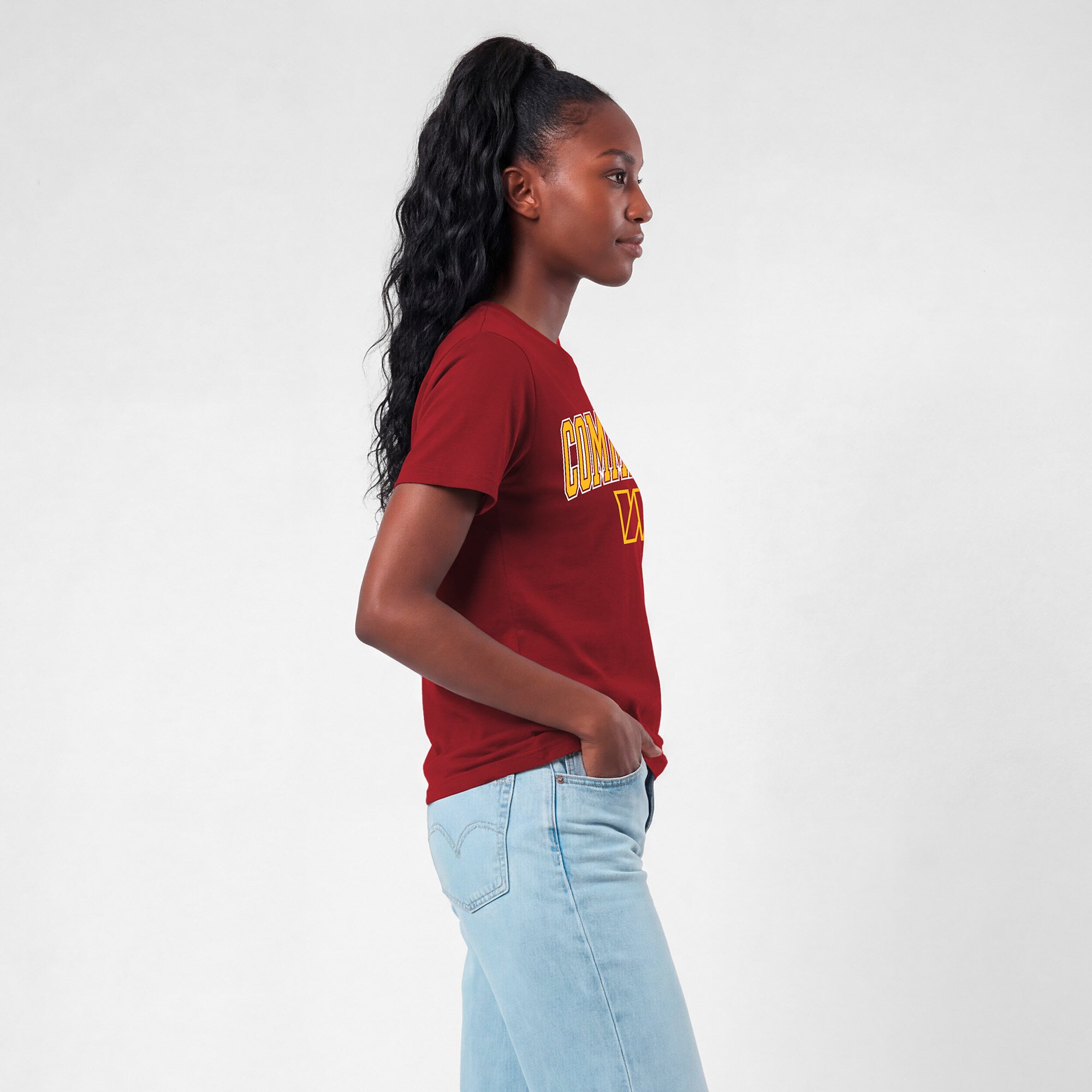 T-shirt Champion pour femmes, bordeaux, Washington Commanders, logo arqué