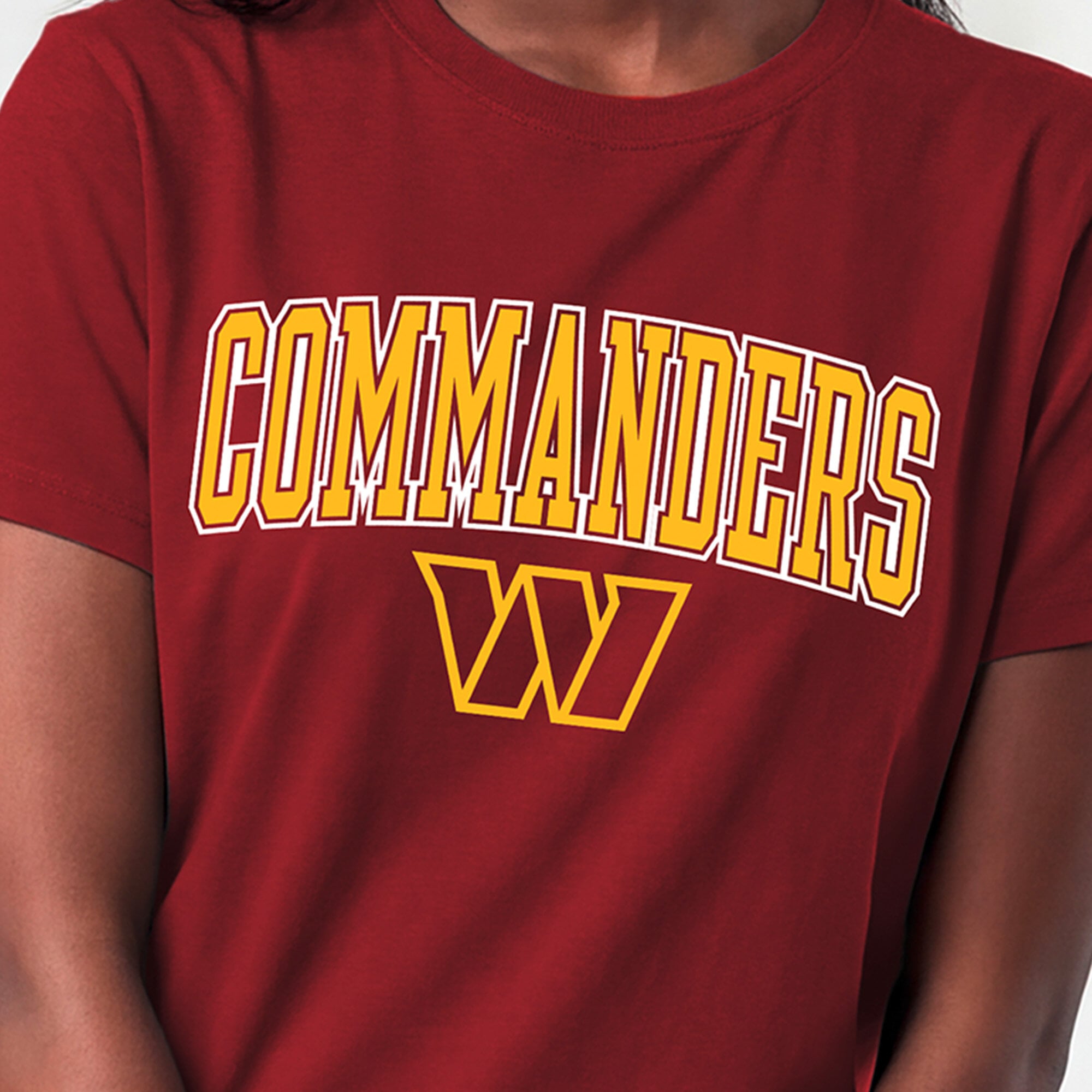 T-shirt Champion pour femmes, bordeaux, Washington Commanders, logo arqué