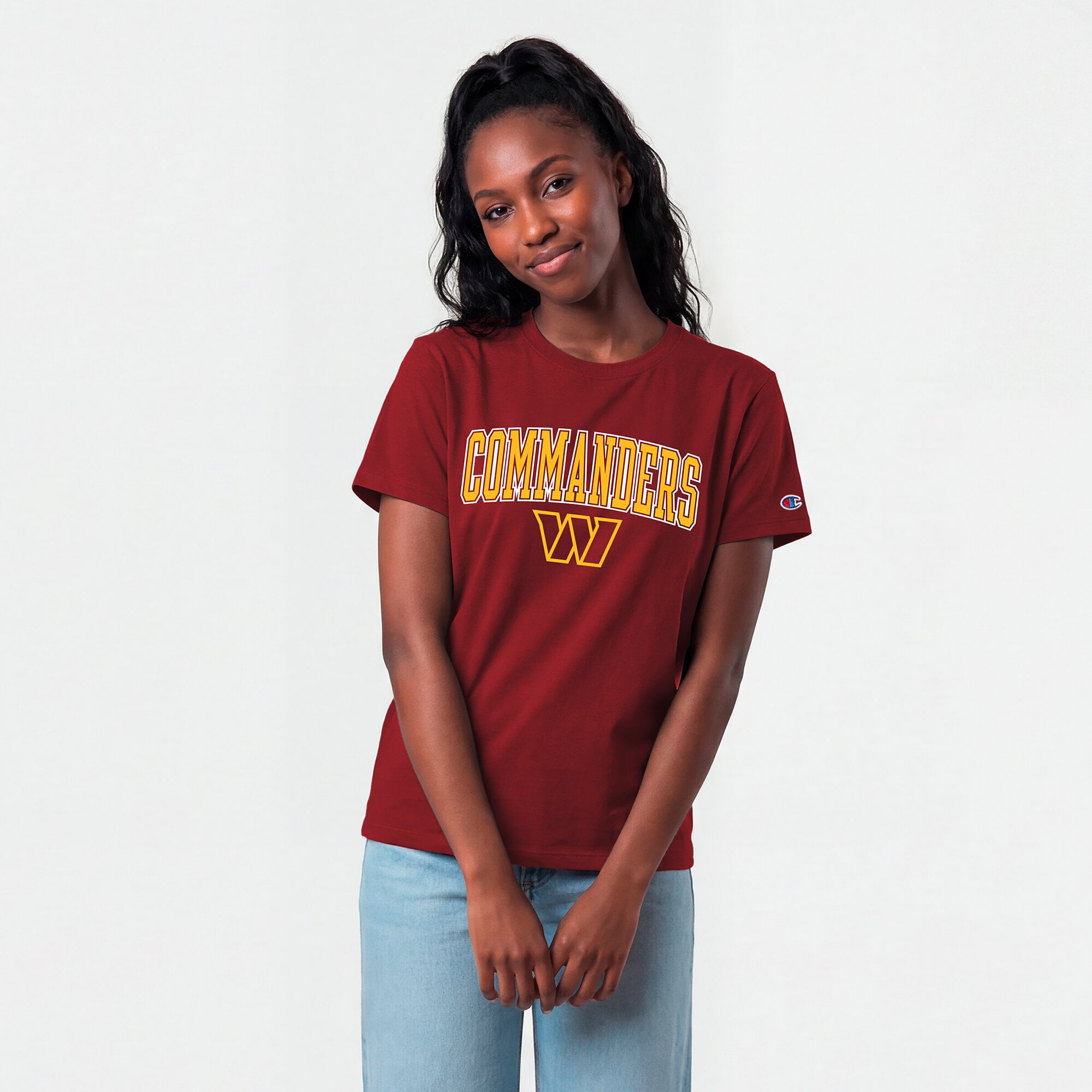 T-shirt Champion pour femmes, bordeaux, Washington Commanders, logo arqué