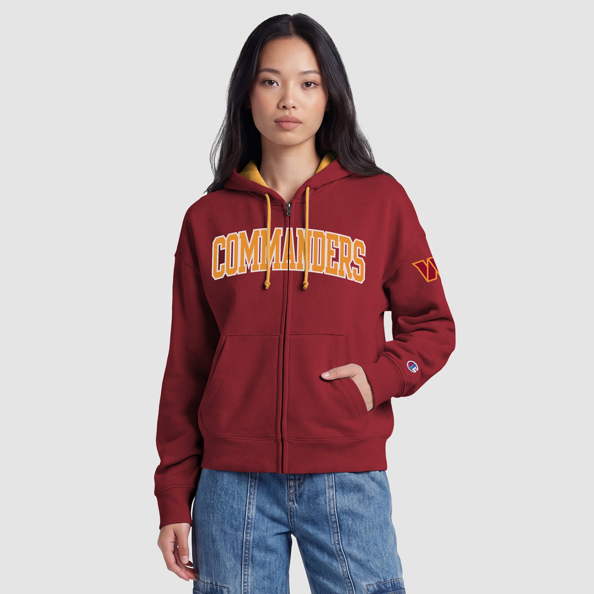 Sweat à capuche zippé Champion Washington Commanders bordeaux pour femme