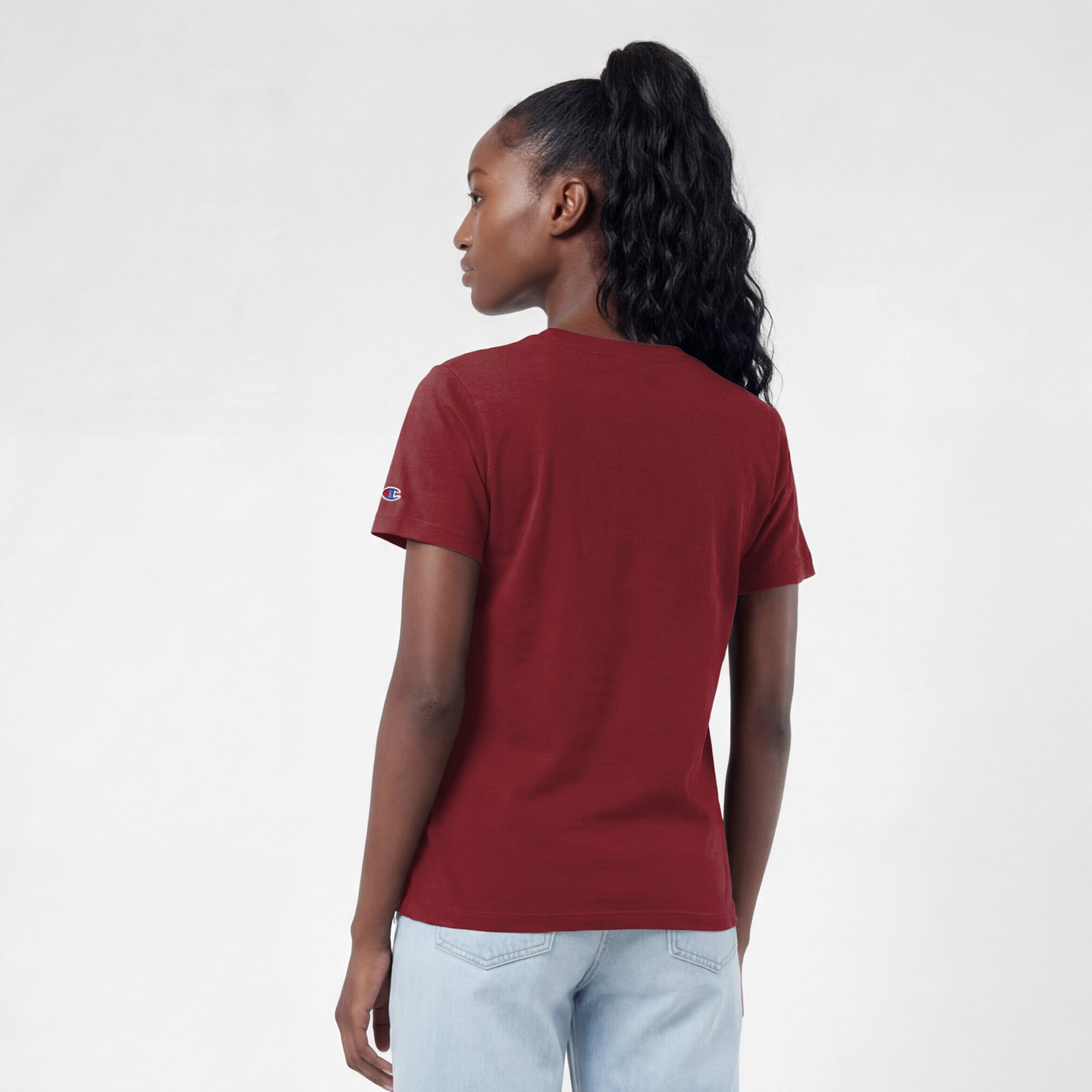 T-shirt Champion bordeaux pour femmes avec logo des Washington Commanders