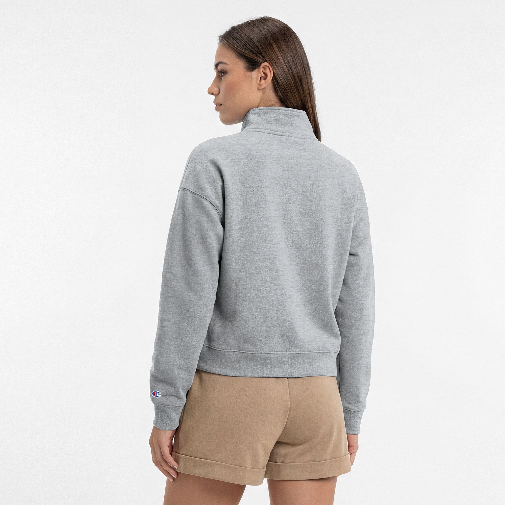 Sweat-shirt à col zippé Champion pour femme, gris chiné, Washington Commanders, Powerblend