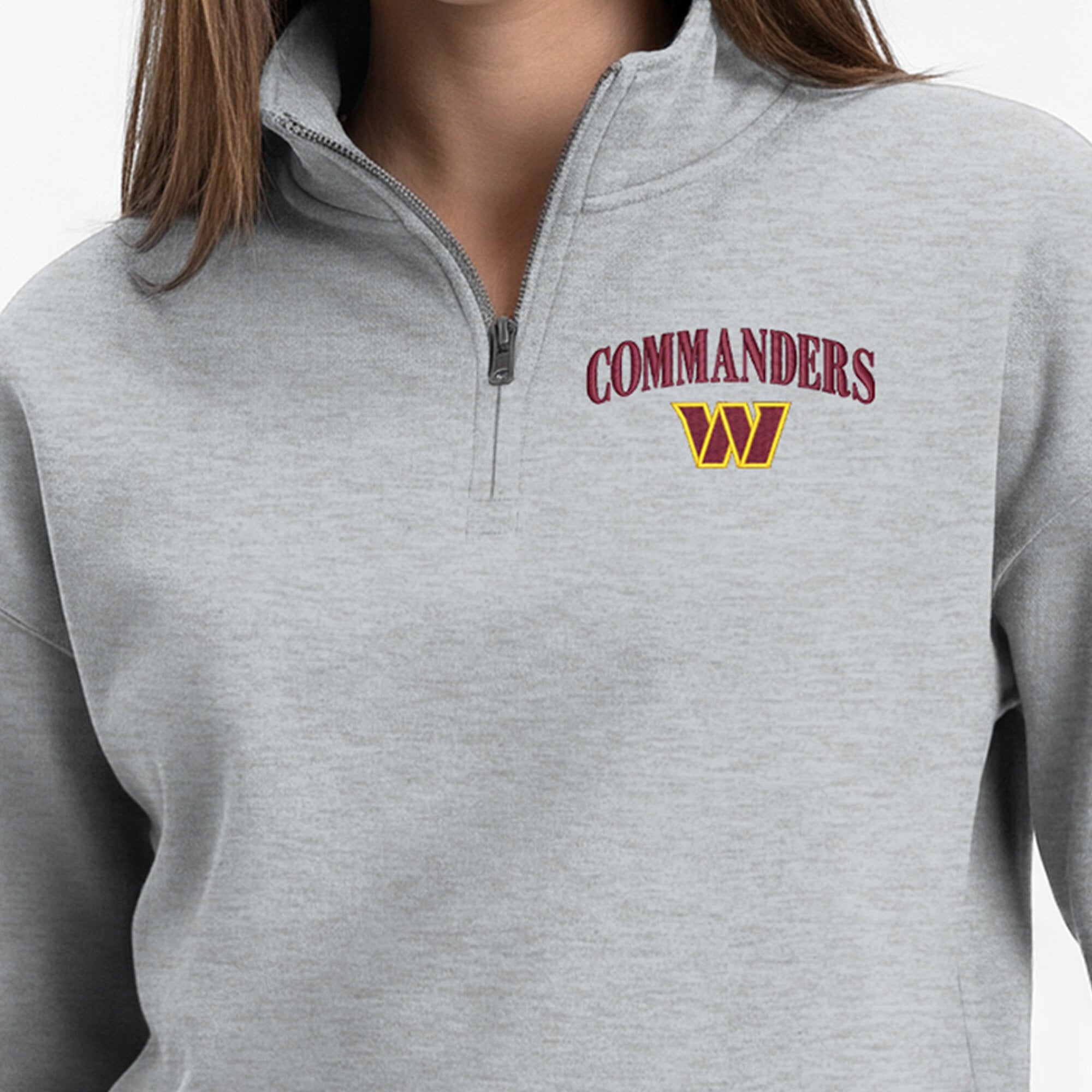 Sweat-shirt à col zippé Champion pour femme, gris chiné, Washington Commanders, Powerblend