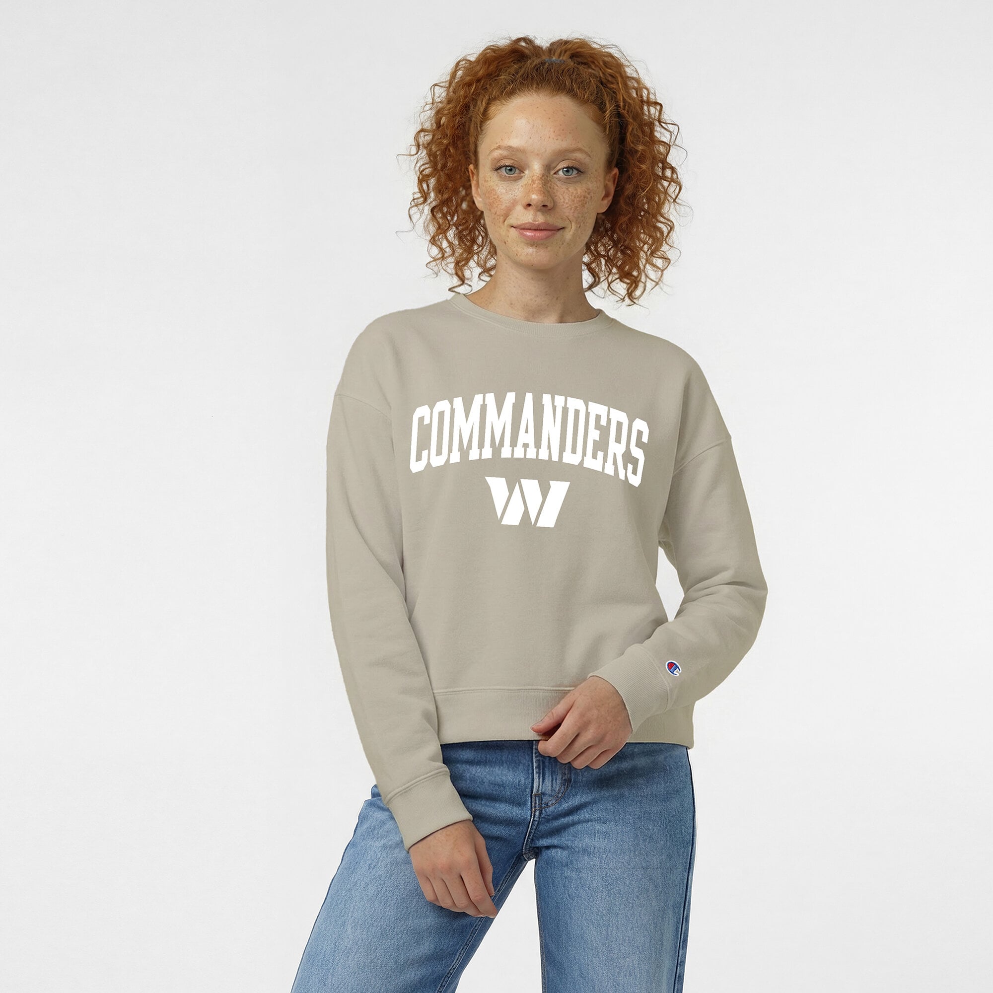 Women's Champion Light Brown Washington Commanders Powerblend Cocoa Butter Fleece Sweatshirt