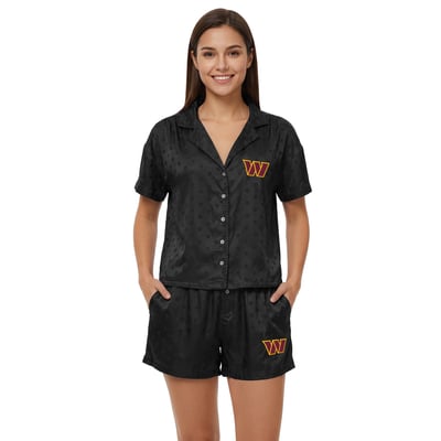  Washington Commanders Concepts Sport Women's Wink Dot Satin Jacquard Sleep Set - Black