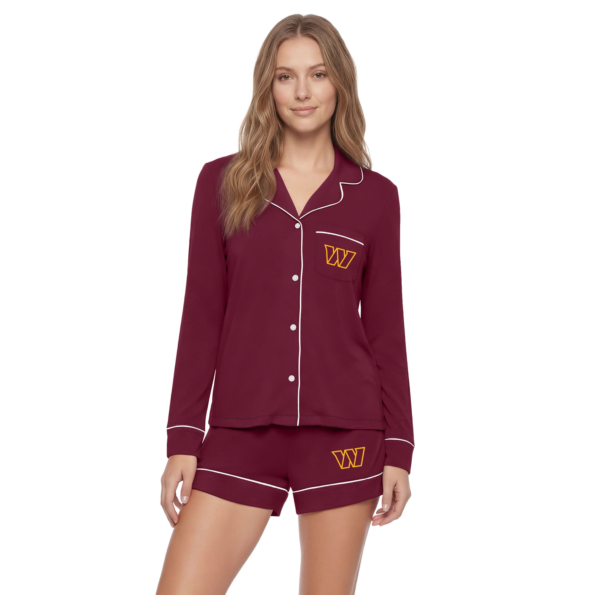Women's Concepts Sport  Burgundy Washington Commanders Medley Long Sleeve Button-Up and Shorts Sleep Set