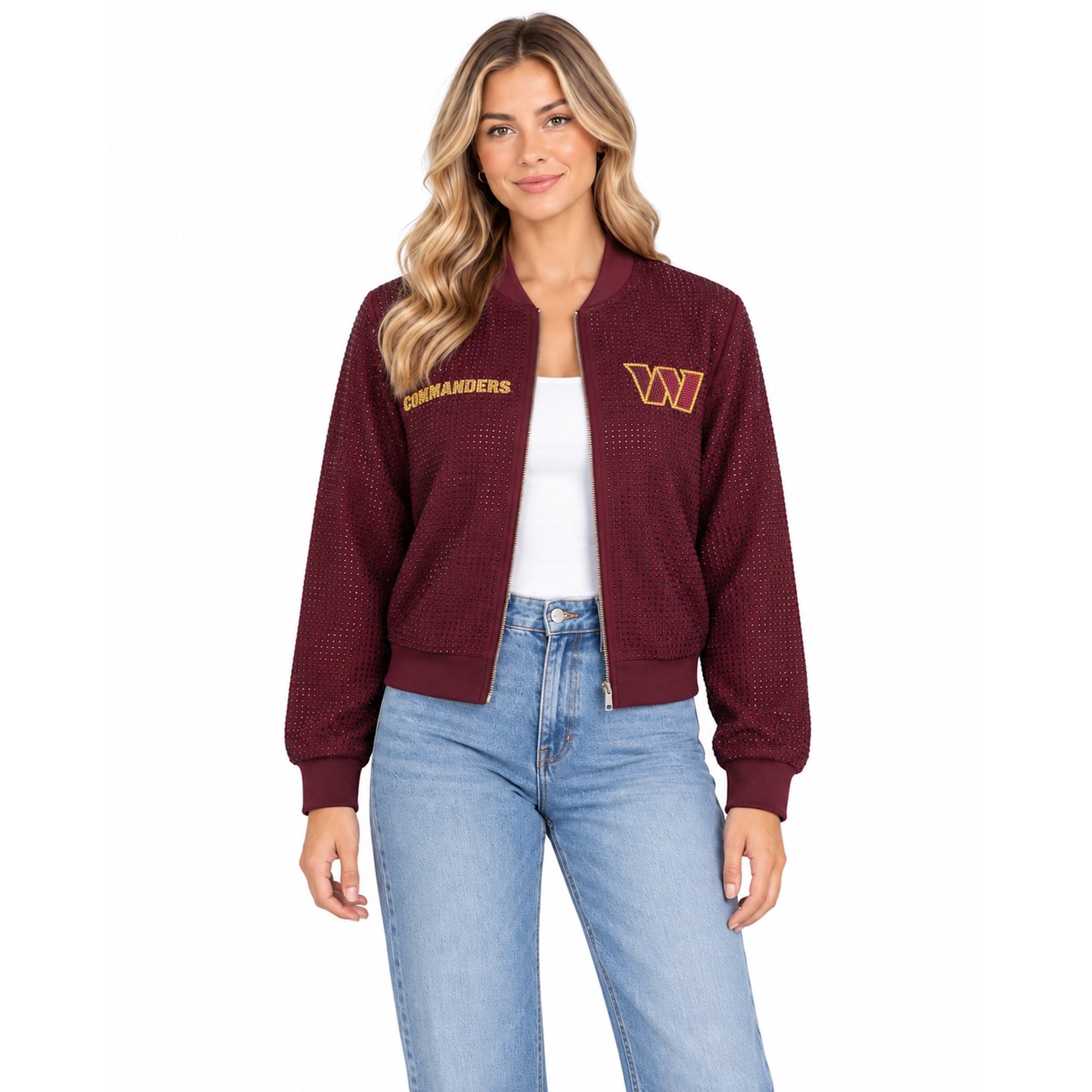 Veste bomber zippée intégrale FABGATING by Cuce bordeaux Washington Commanders Crystal pour femme