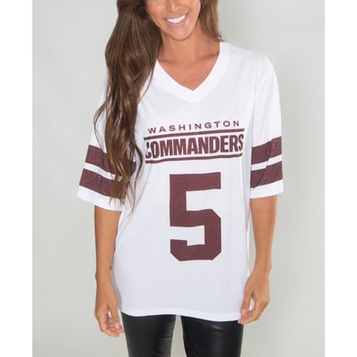 Jayden Daniels Washington Commanders FABGATING by Cuce Women's Crystal V-Neck Tunic - White