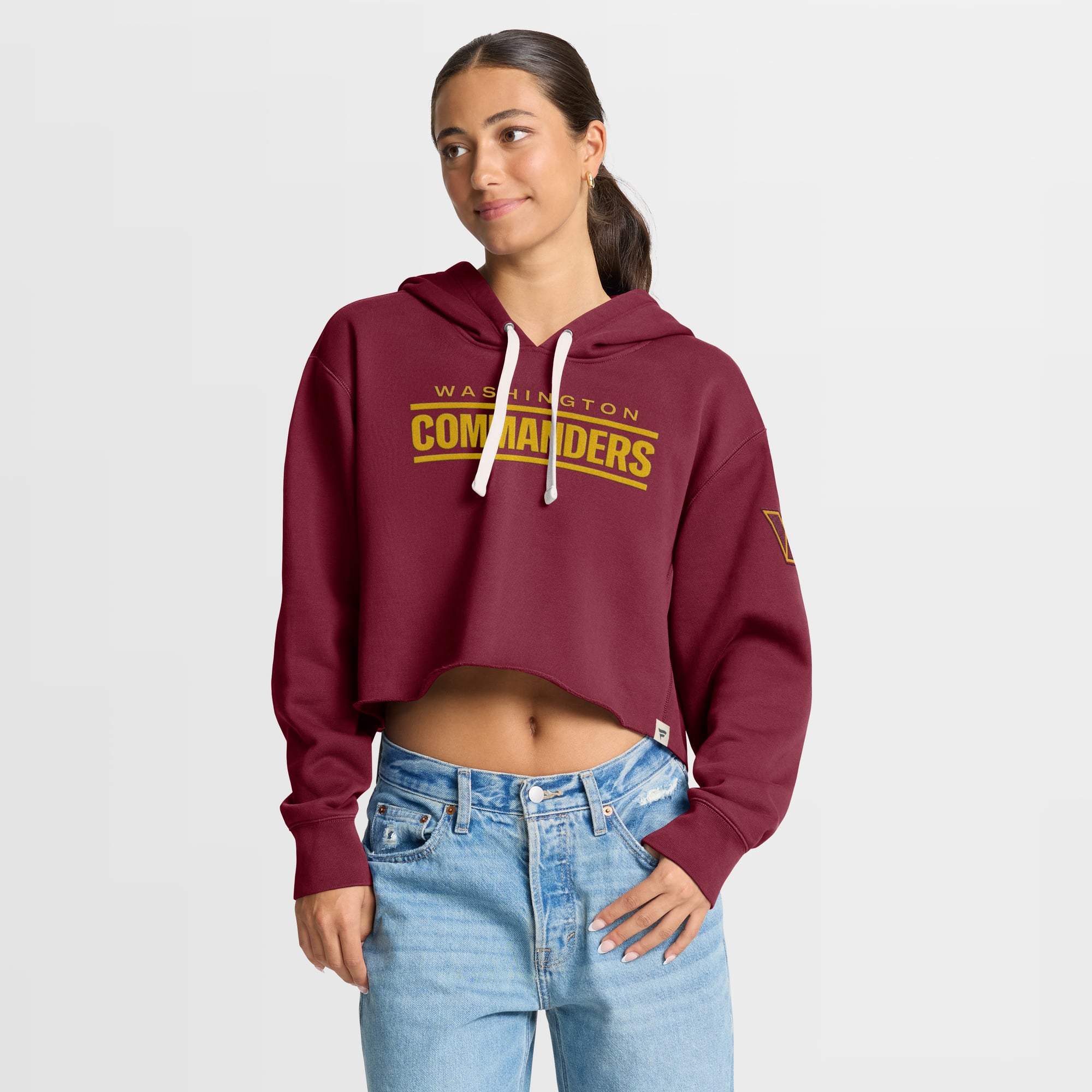 Sweat à capuche court oversize Heritage des Washington Commanders, couleur bordeaux, pour femme, de la marque Fanatics.