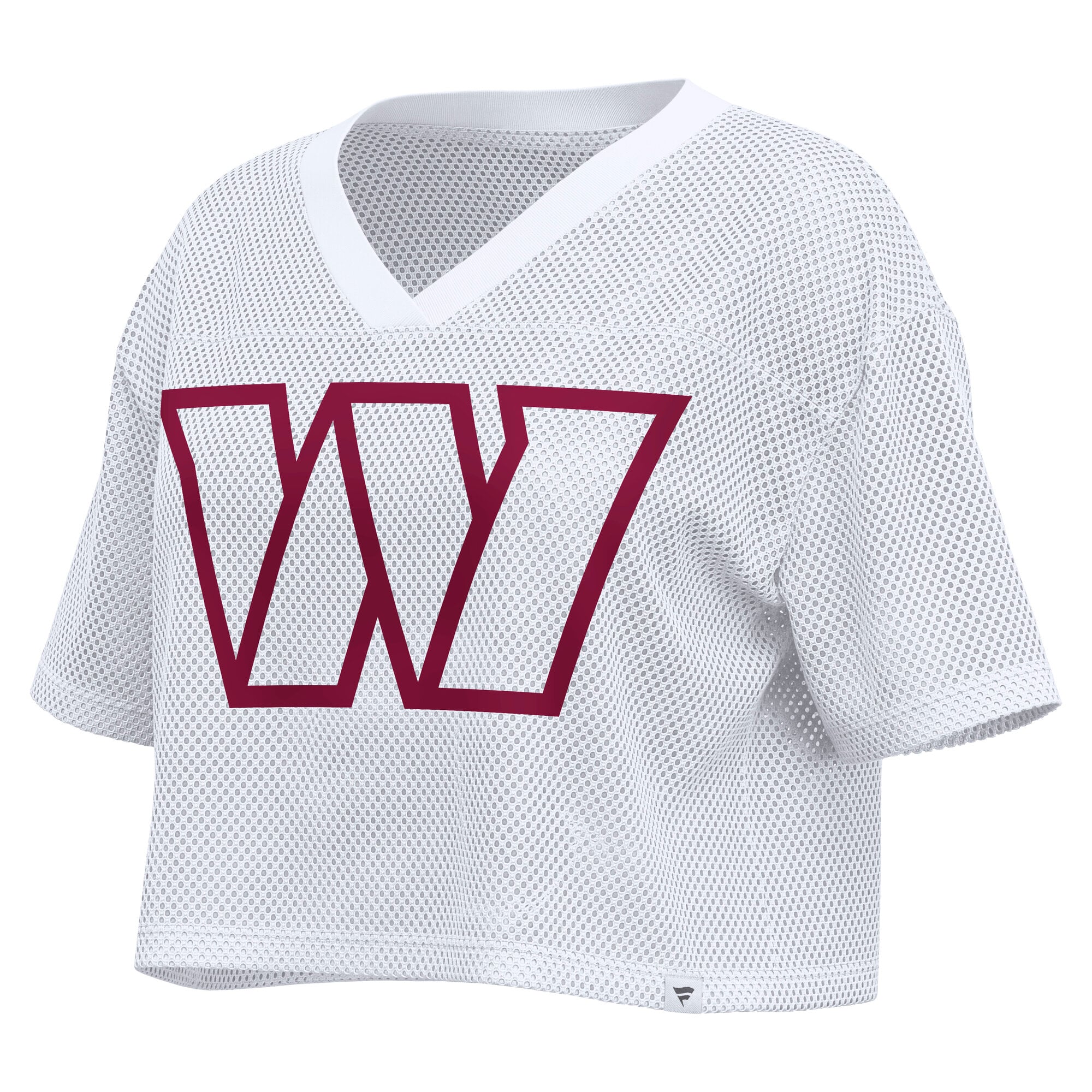 Maillot Fanatics blanc pour femme Washington Commanders, oversize, en maille, court, col V