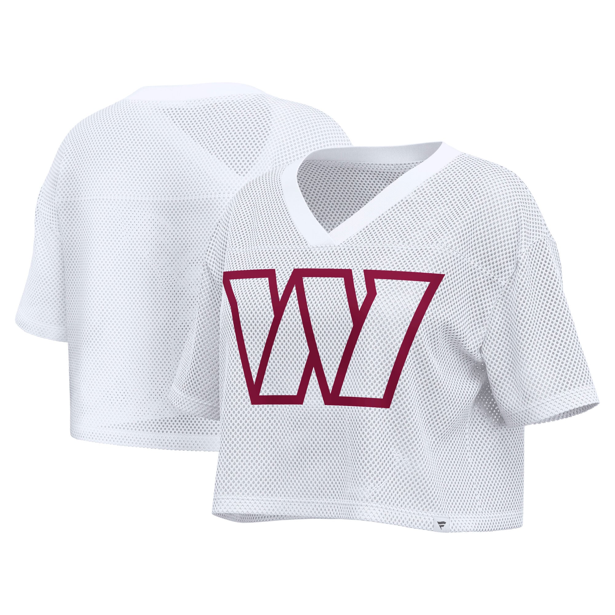 Women's Fanatics White Washington Commanders Oversized Mesh Cropped V-Neck Jersey