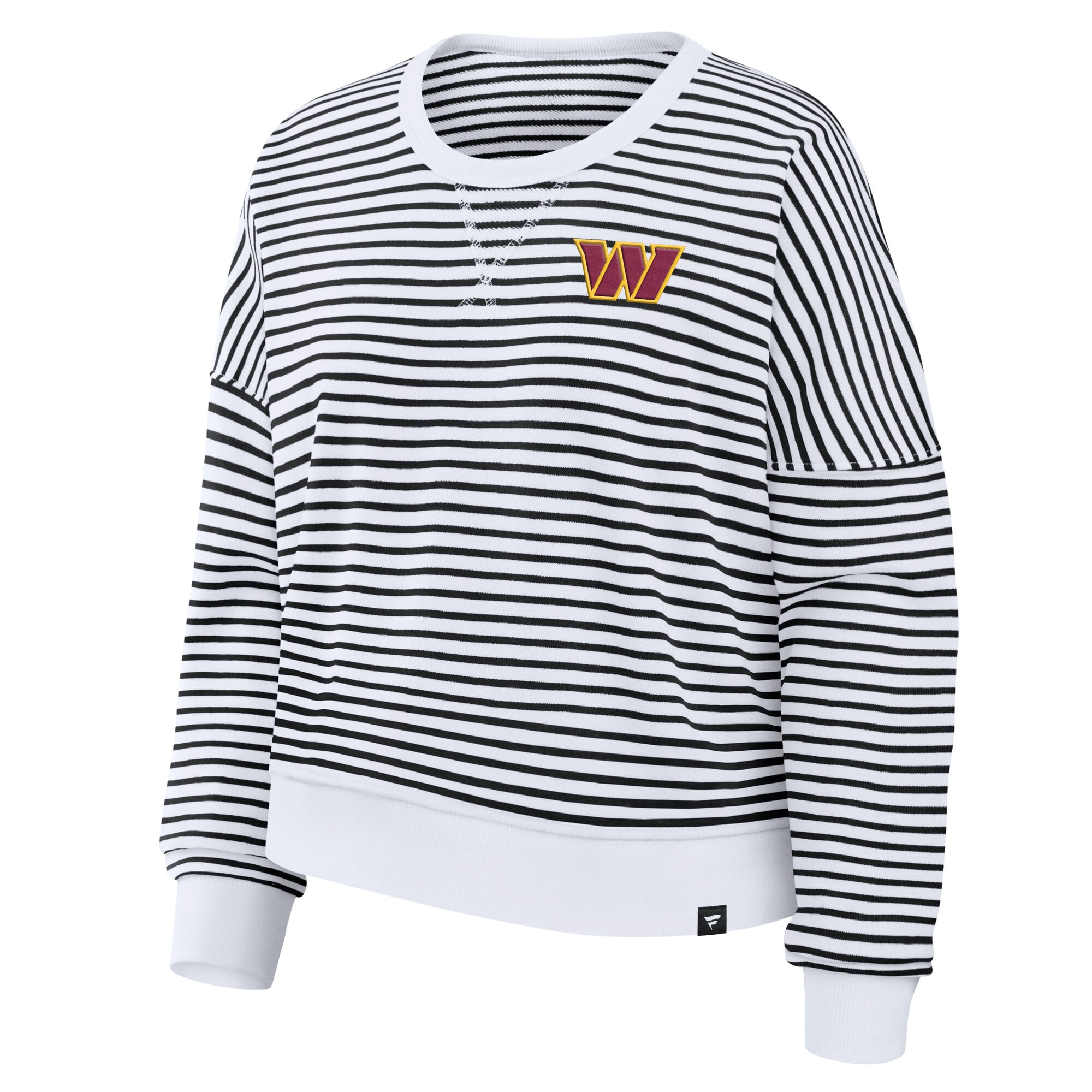 Sweat-shirt oversize rayé blanc et noir Washington Commanders pour femme de la marque Fanatics.