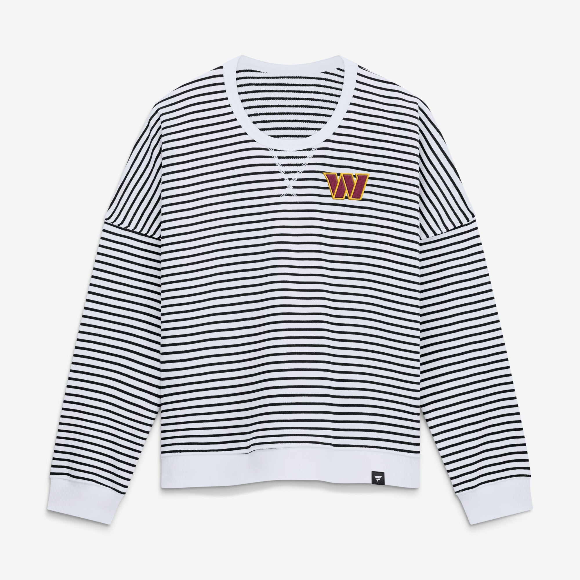 Sweat-shirt oversize rayé blanc et noir Washington Commanders pour femme de la marque Fanatics.