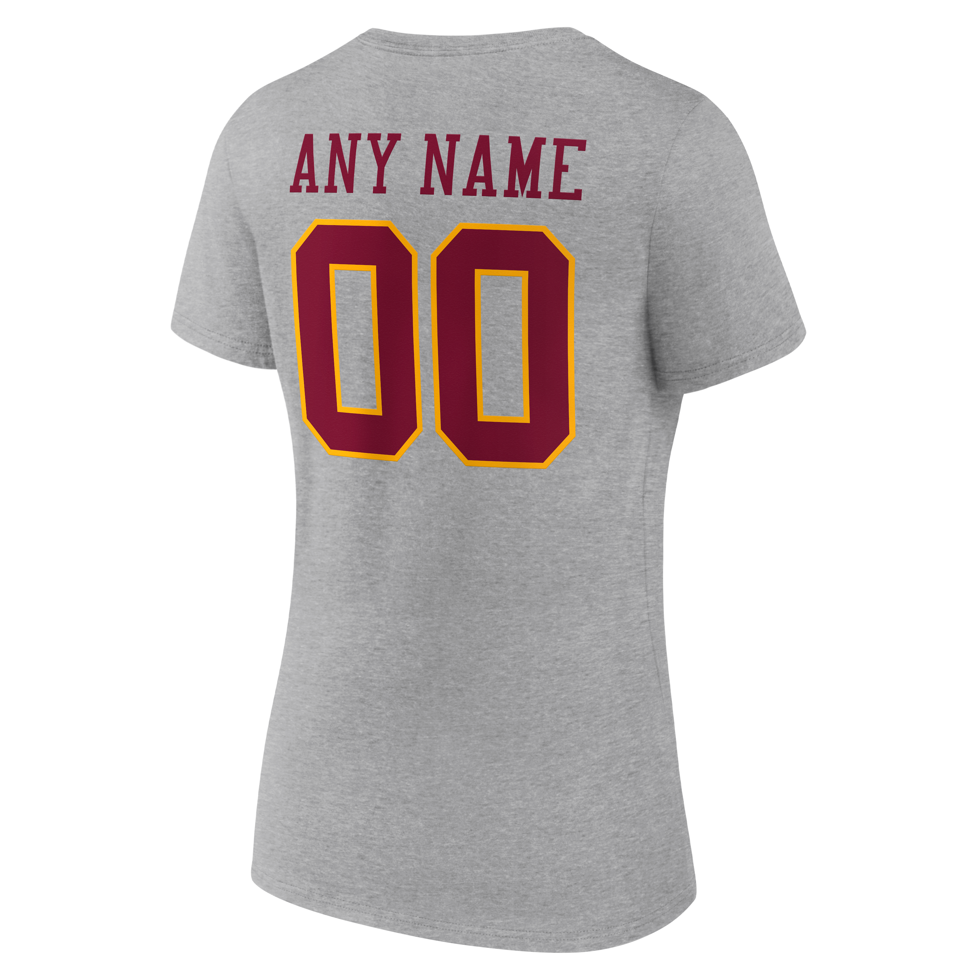 T-shirt à col en V authentique et personnalisé avec nom numéro de l'équipe Washington Commanders, gris, pour femmes