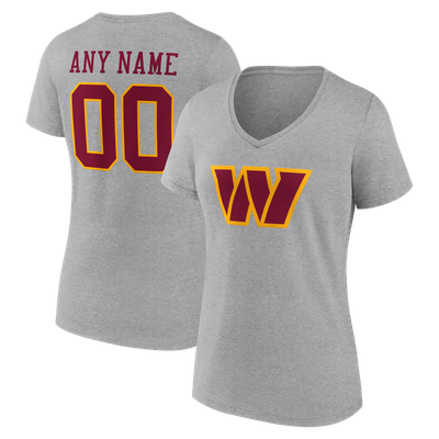 T-shirt à col en V gris authentique de l'équipe féminine des Washington Commanders, personnalisé avec nom et numéro