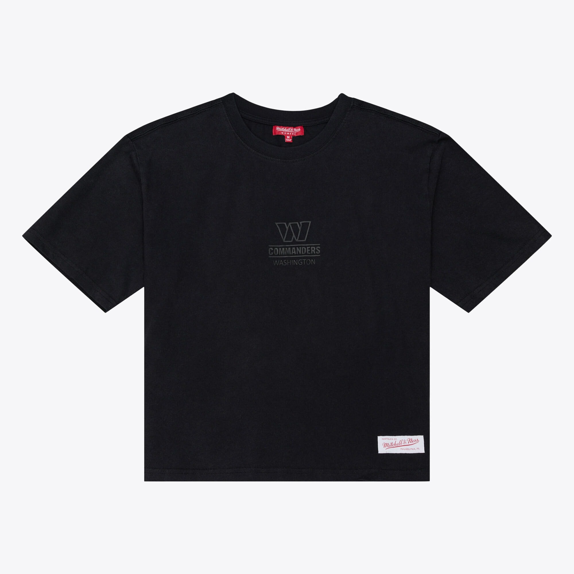T-shirt court à logo micro noir Mitchell & Ness pour femme, collection Washington Commanders Core Essentials.